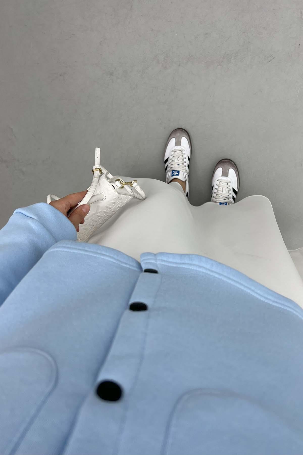 Üç İplik Çıtçıtlı Sweatshirt Mavi
