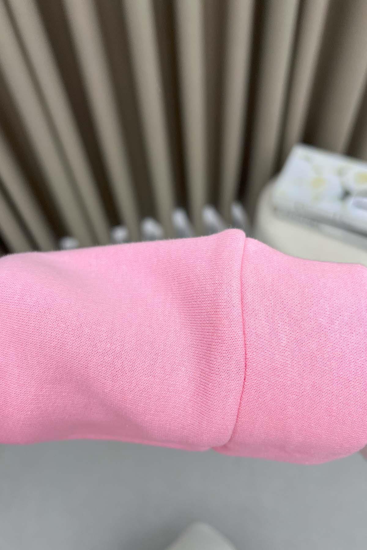 Üç İplik Çıtçıtlı Sweatshirt Pembe
