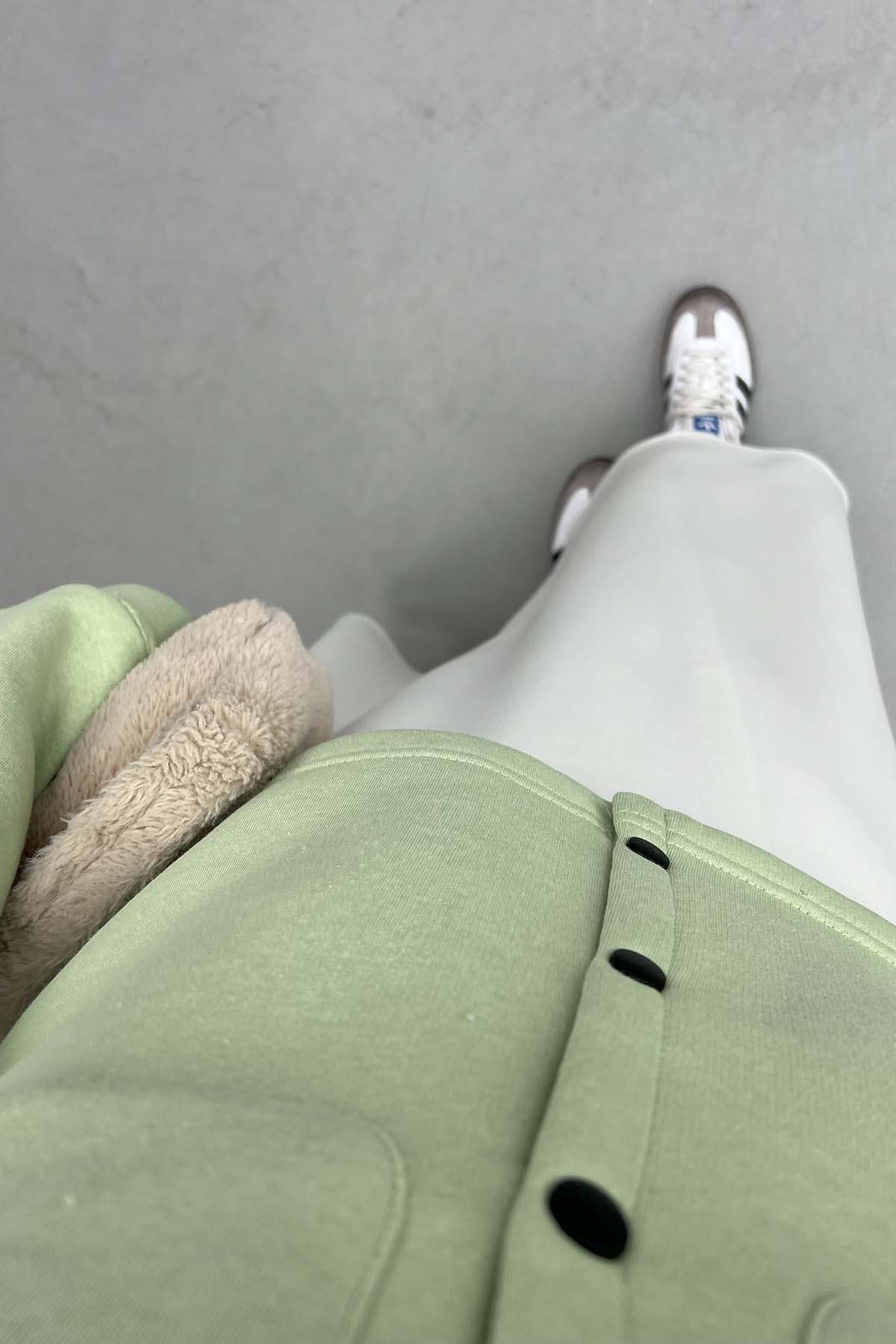 Üç İplik Çıtçıtlı Sweatshirt Su Yeşili