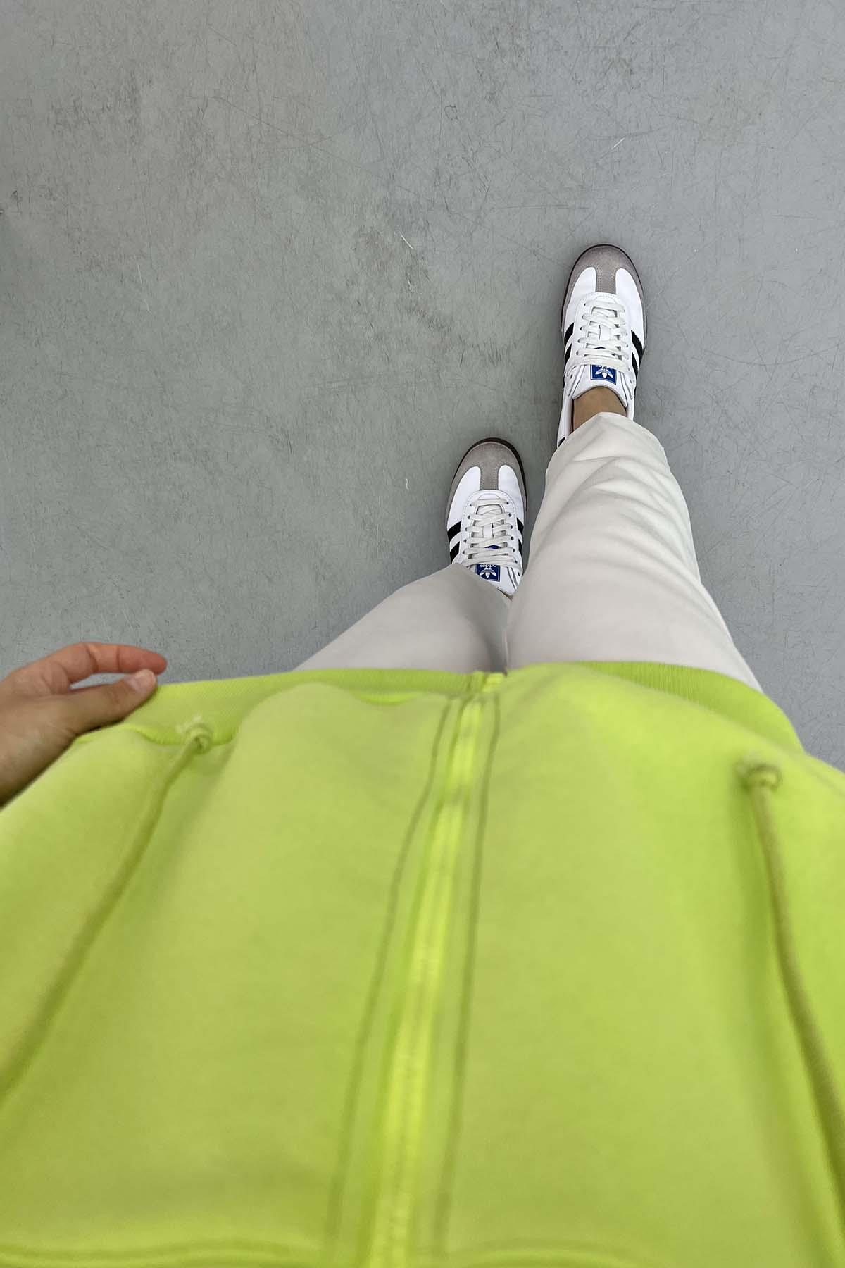 Üç İplik Kapüşonlu Sweatshirt Neon Yeşil