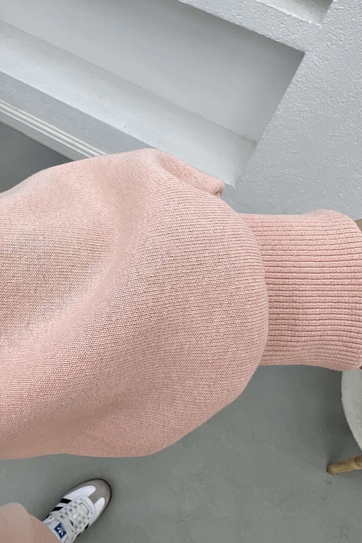 Üç İplik Kapüşonlu Sweatshirt Pudra