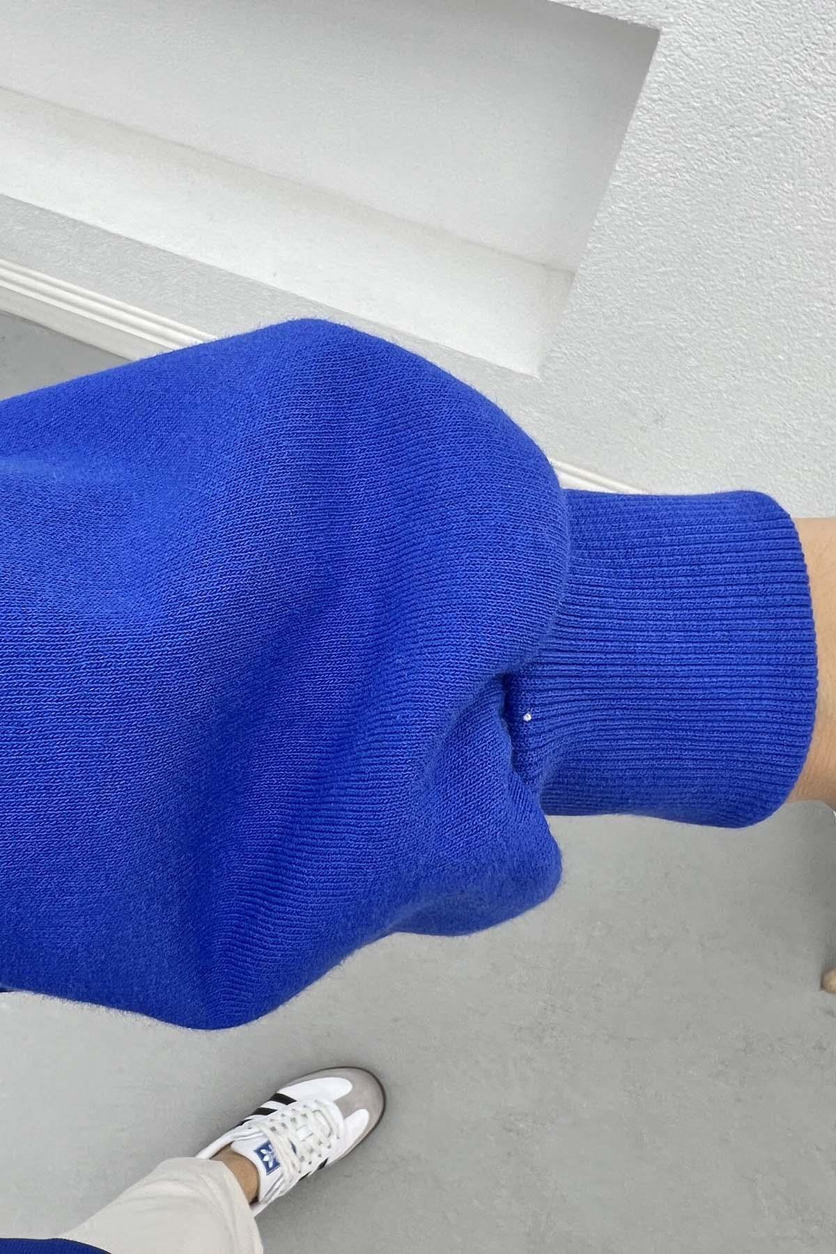 Üç İplik Kapüşonlu Sweatshirt Saks Mavi