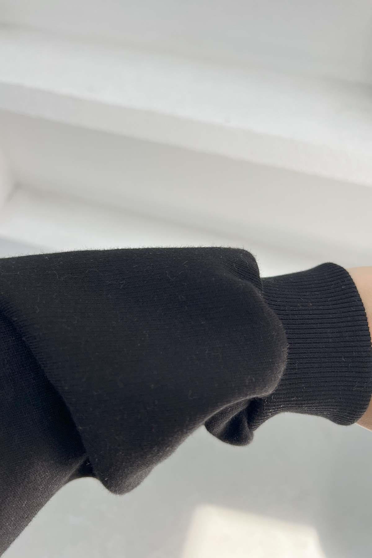 Üç İplik Kapüşonlu Sweatshirt Siyah