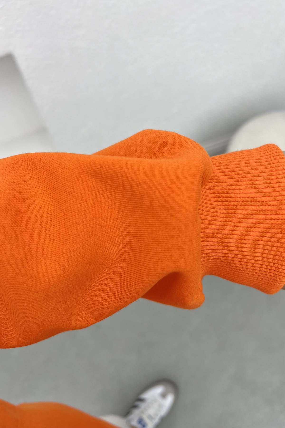 Üç İplik Kapüşonlu Sweatshirt Turuncu