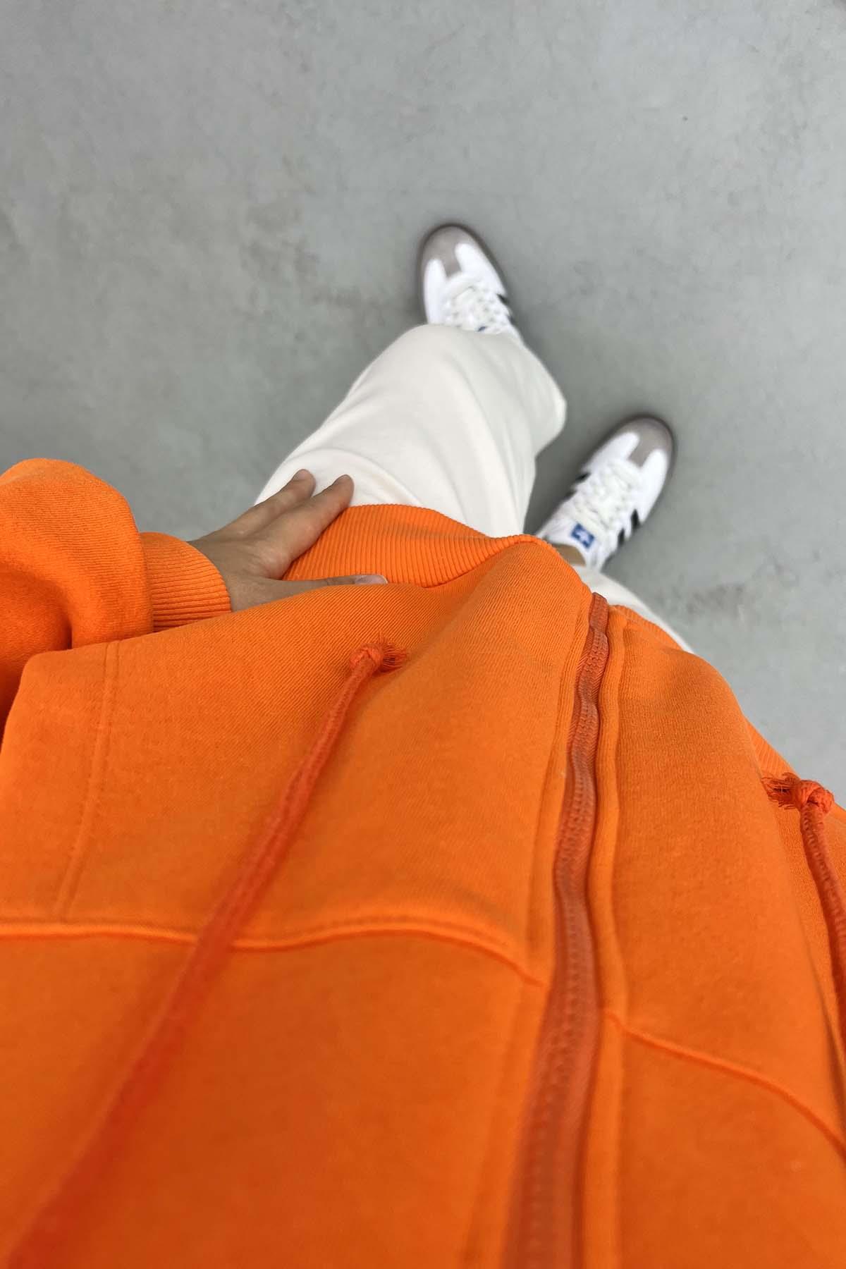 Üç İplik Kapüşonlu Sweatshirt Turuncu