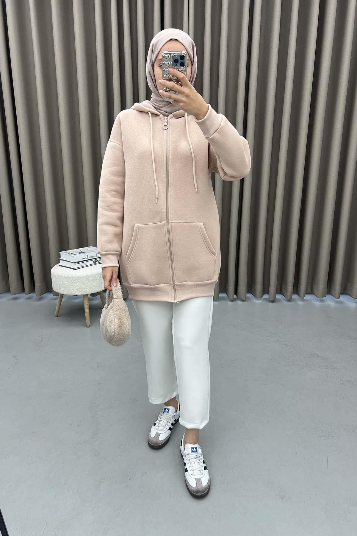 Üç İplik Okul Sweatshirt Bej
