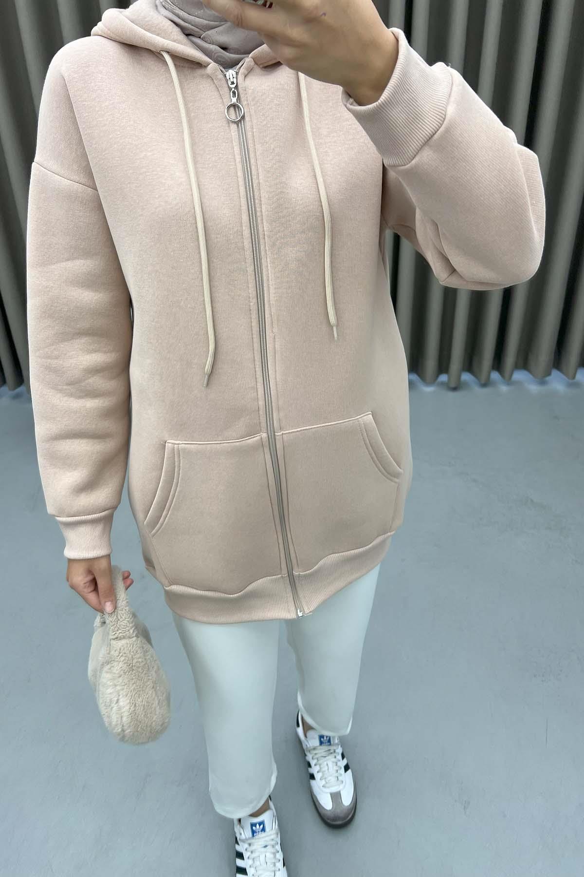 Üç İplik Okul Sweatshirt Bej