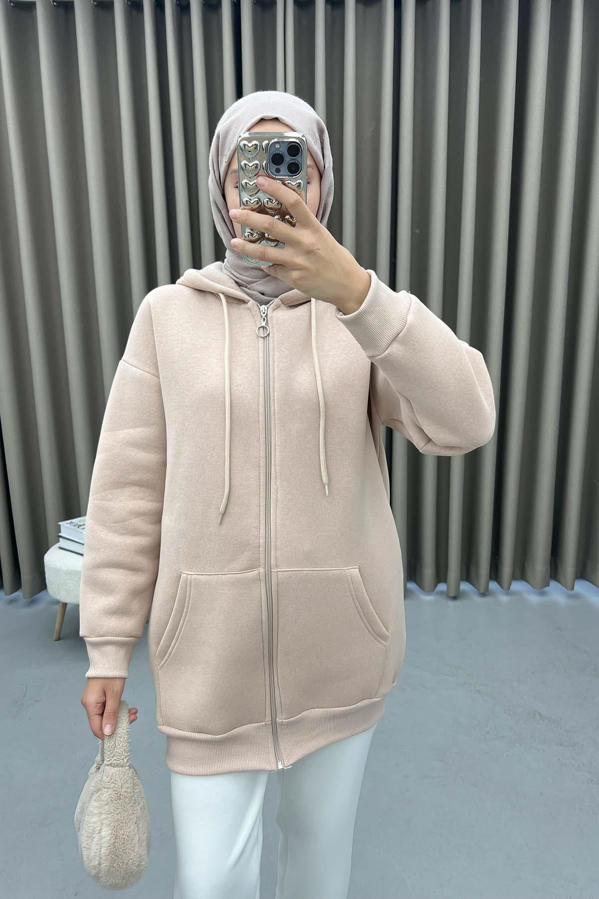 Üç İplik Okul Sweatshirt Bej