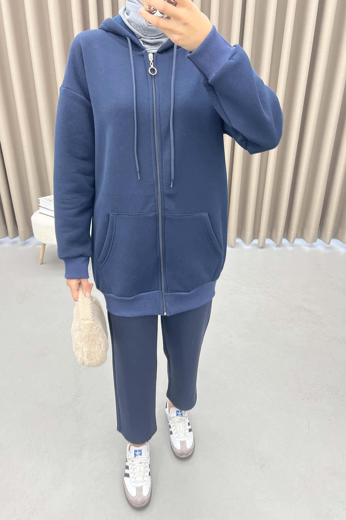 Üç İplik Okul Sweatshirt Lacivert