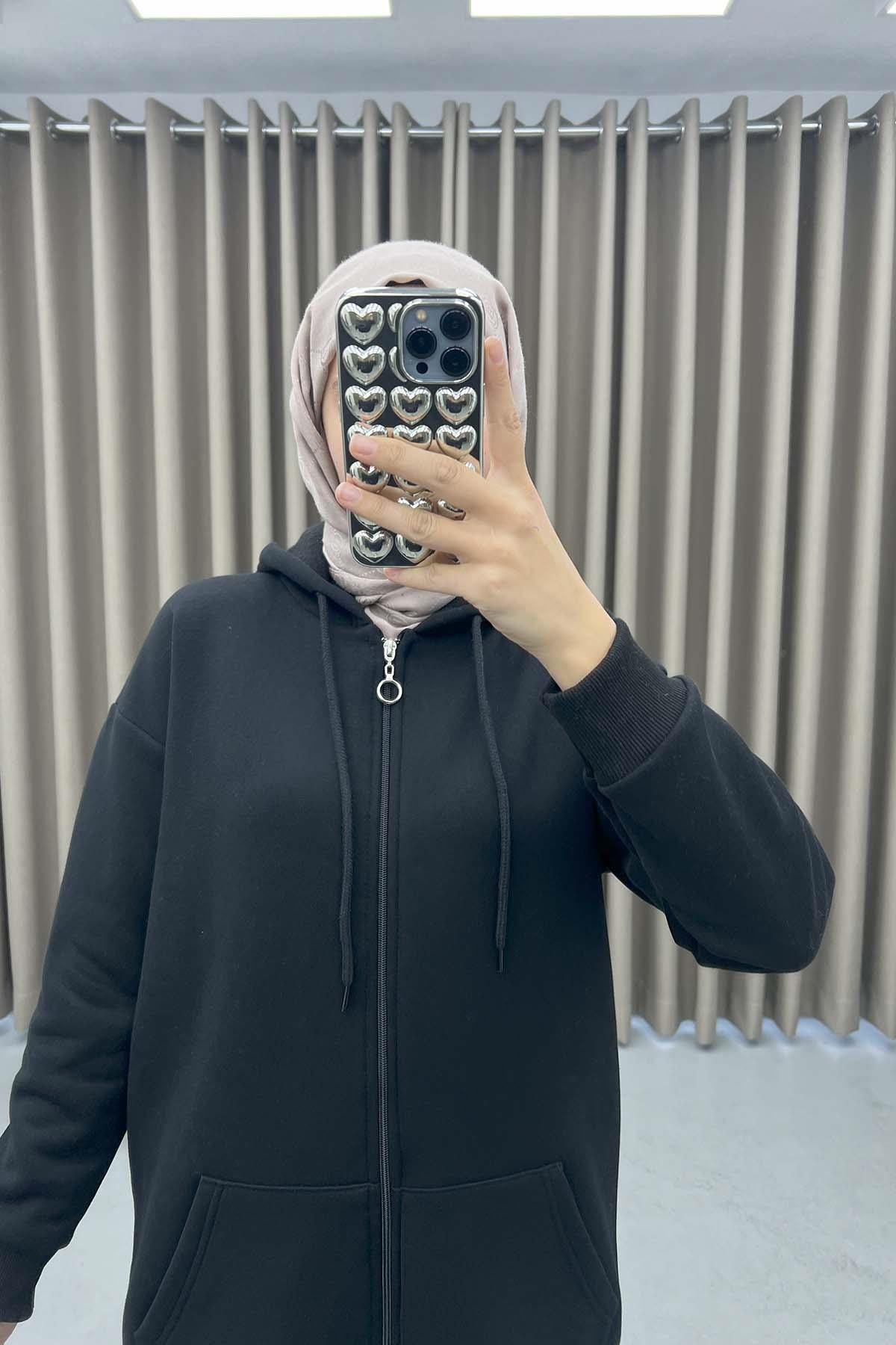 Üç İplik Okul Sweatshirt Siyah
