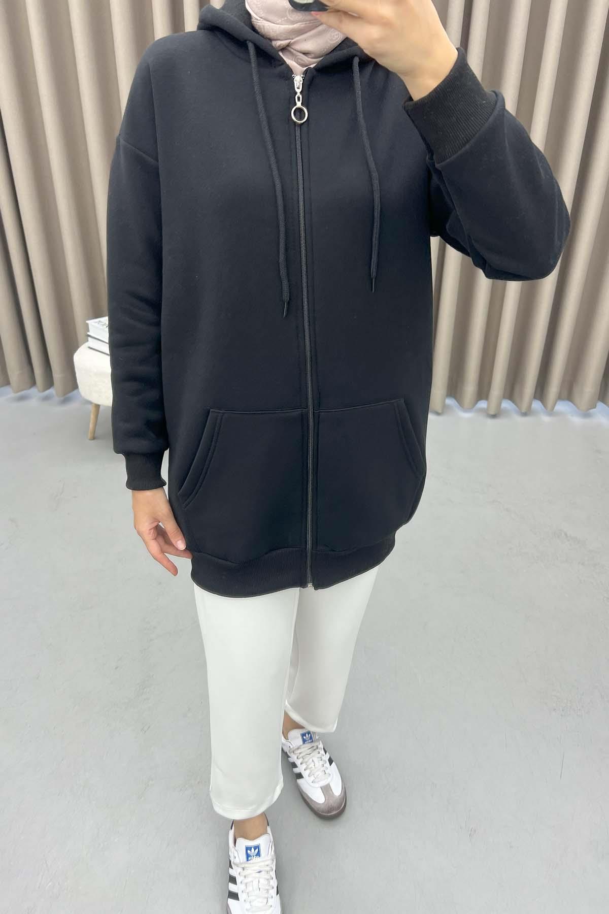 Üç İplik Okul Sweatshirt Siyah