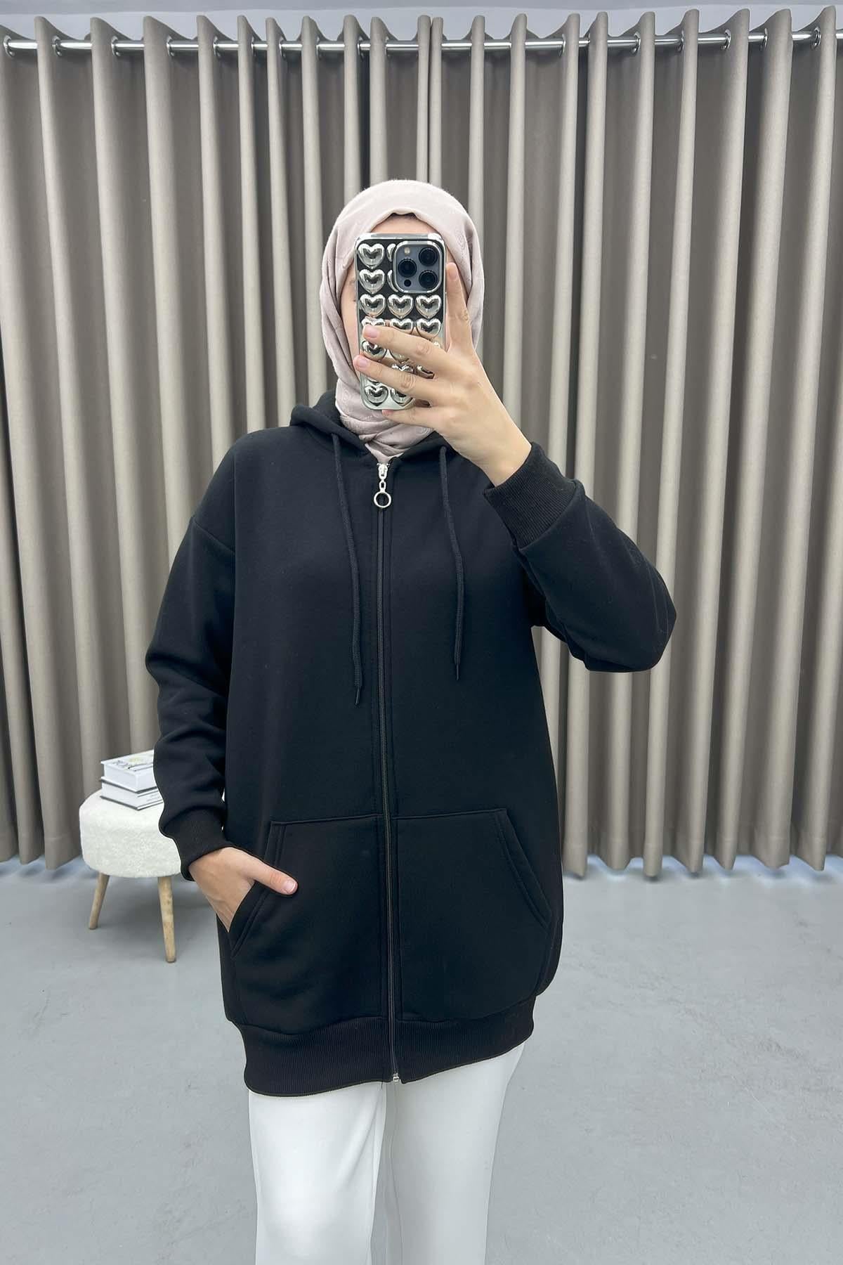 Üç İplik Okul Sweatshirt Siyah