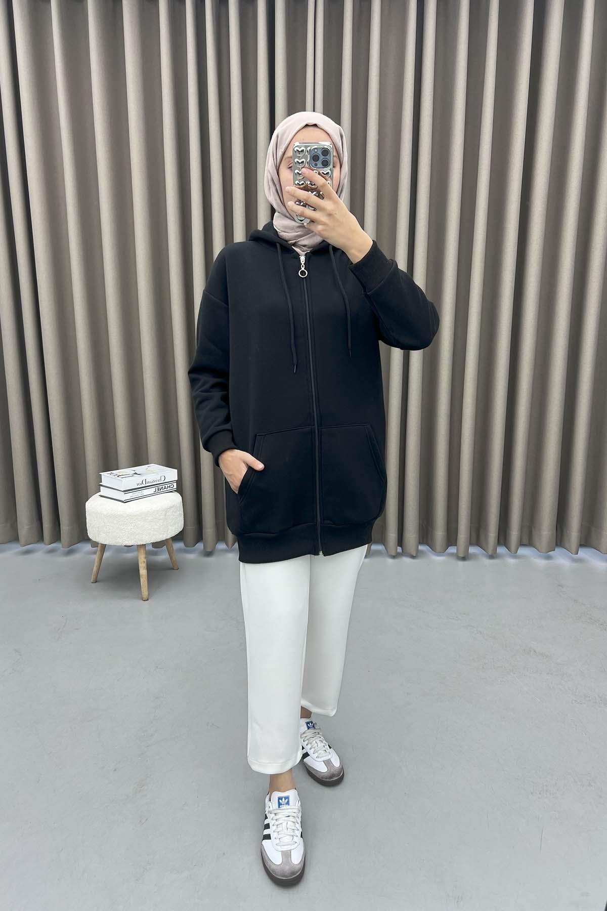 Üç İplik Okul Sweatshirt Siyah