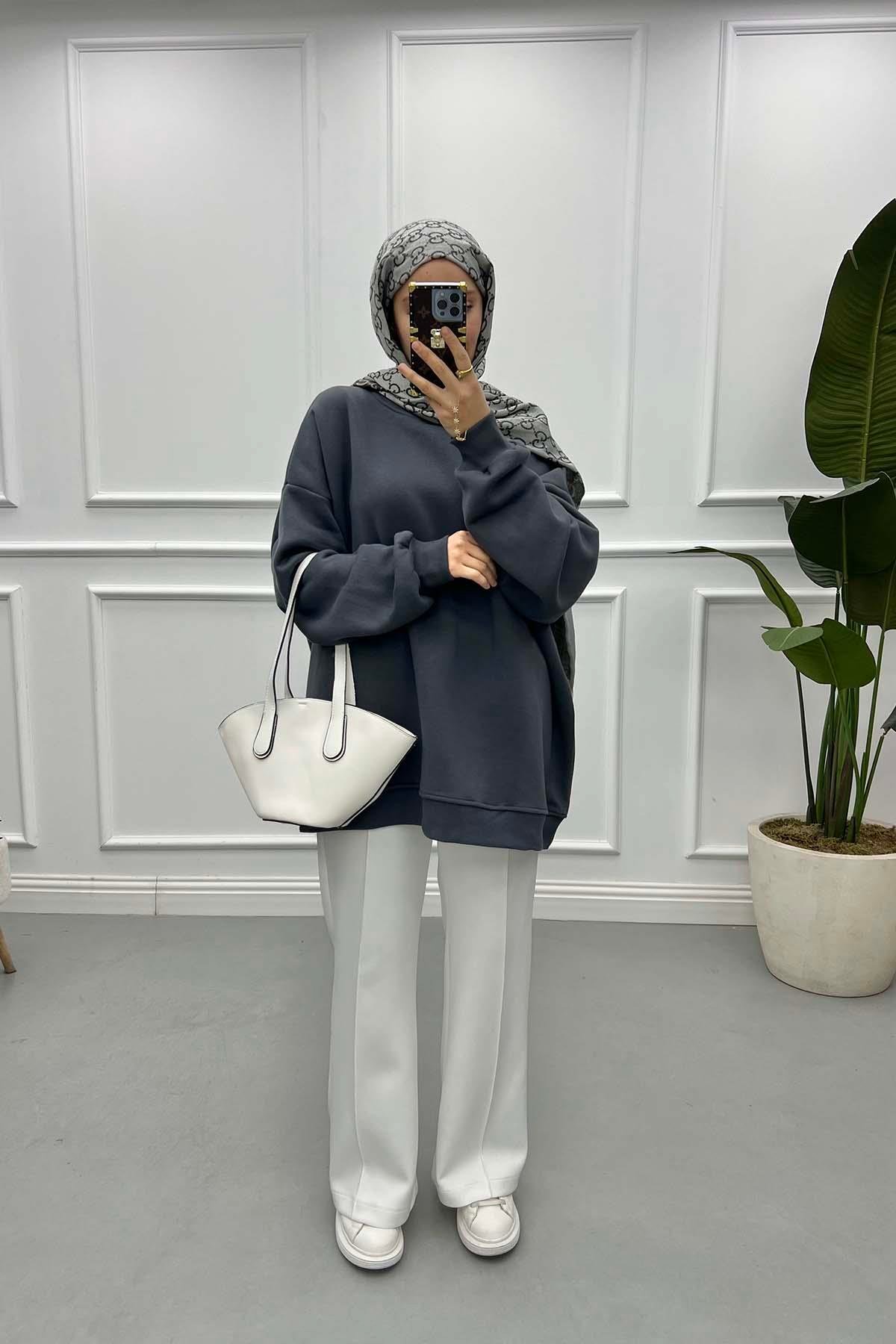Üç İplik Oversize Sweatshirt Antrasit