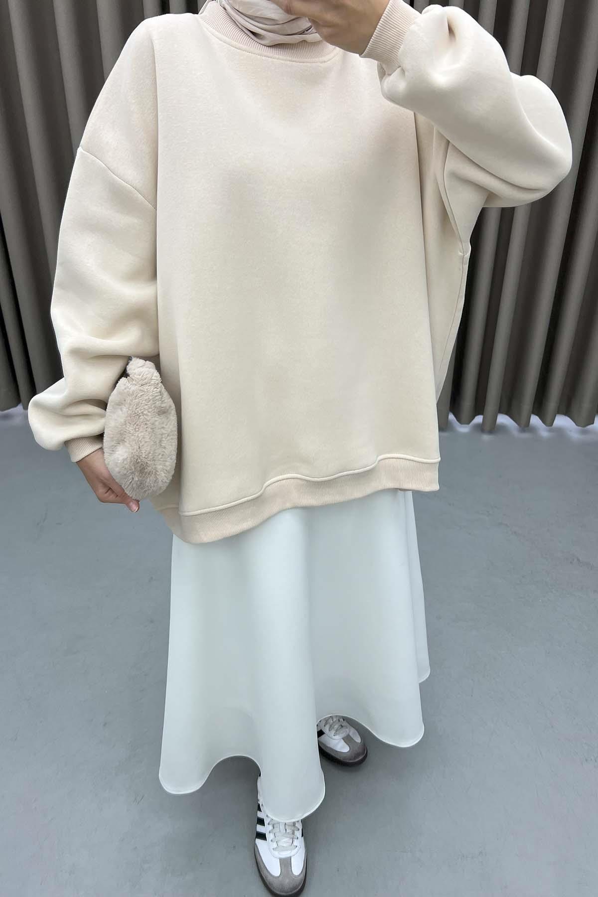Üç İplik Oversize Sweatshirt Bej