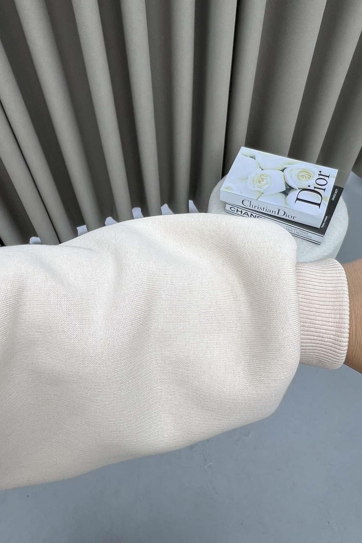 Üç İplik Oversize Sweatshirt Bej