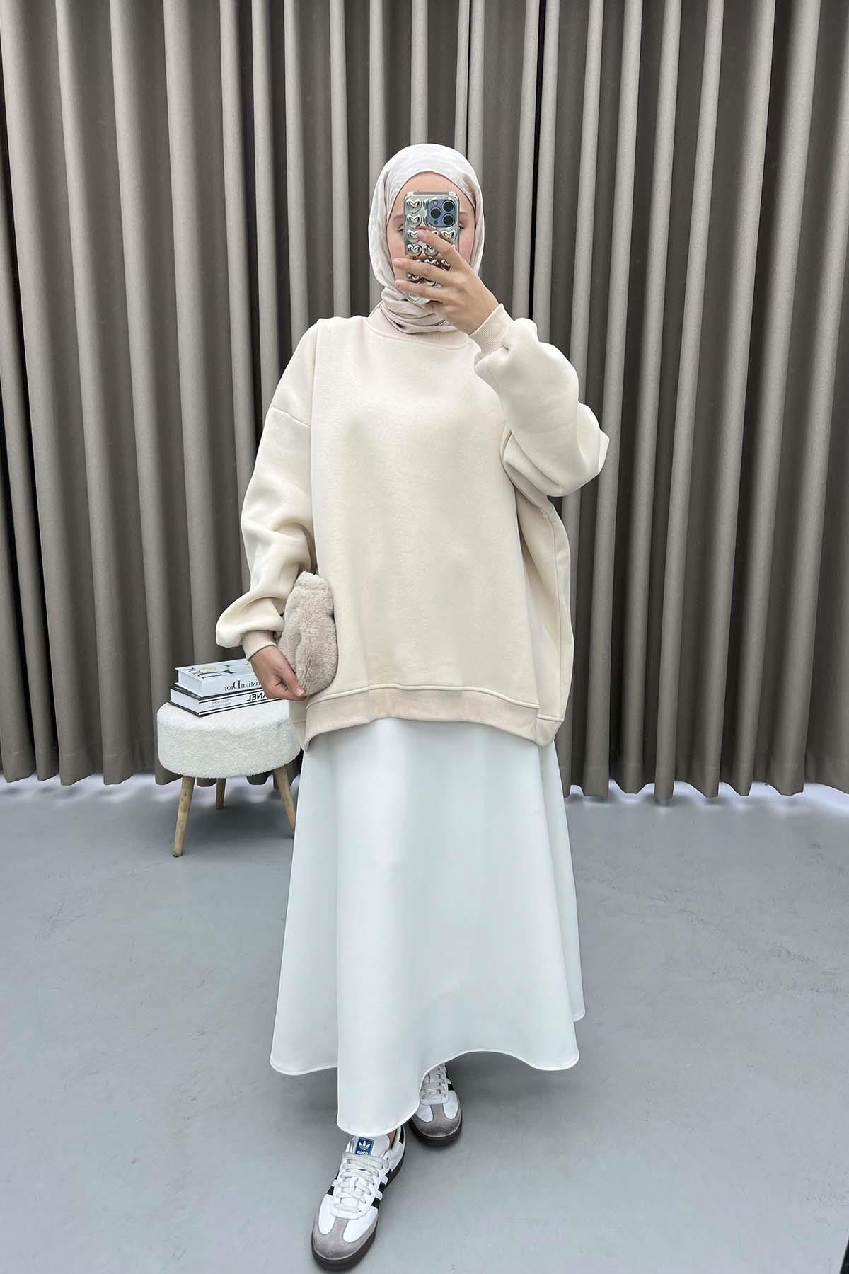 Üç İplik Oversize Sweatshirt Bej