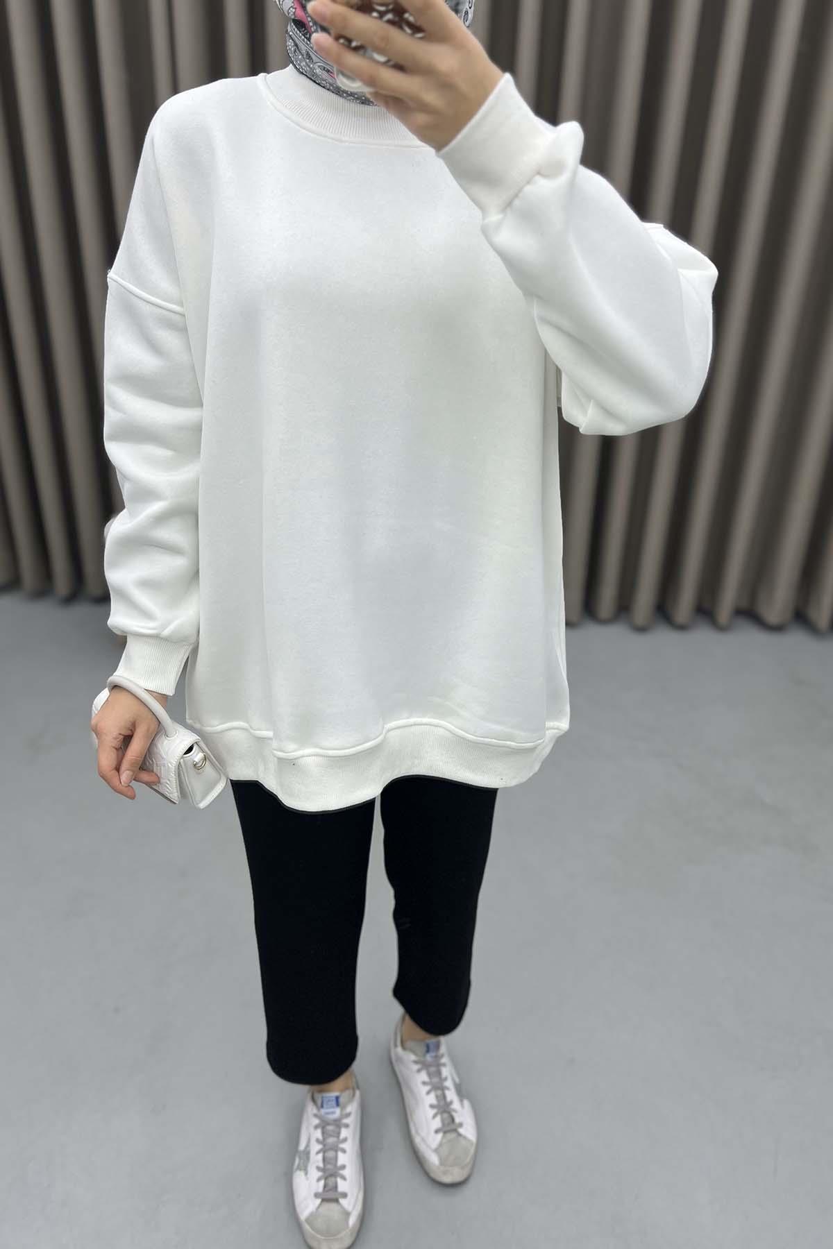 Üç İplik Oversize Sweatshirt Beyaz