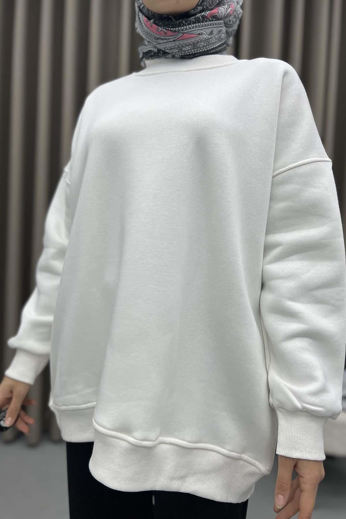 Üç İplik Oversize Sweatshirt Beyaz