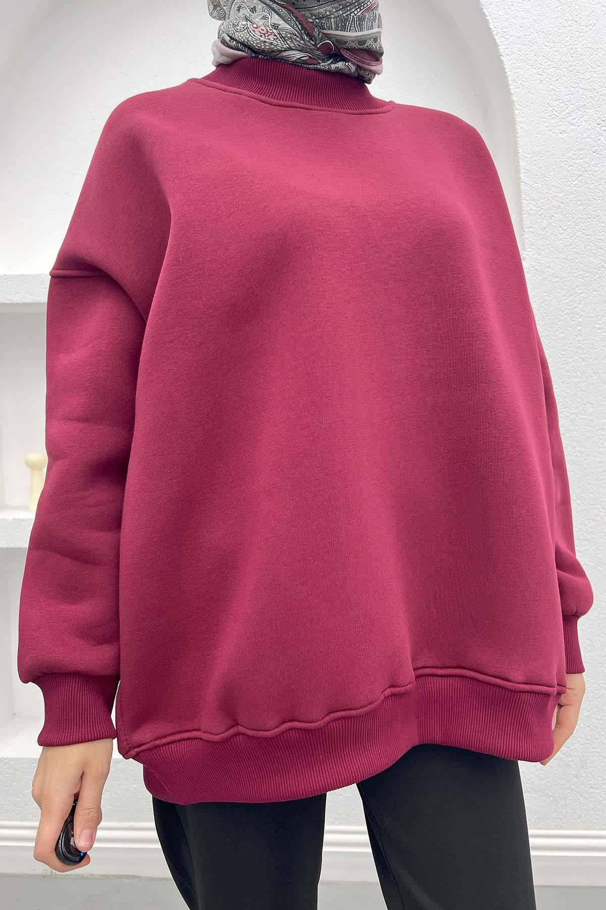 Üç İplik Oversize Sweatshirt Bordo