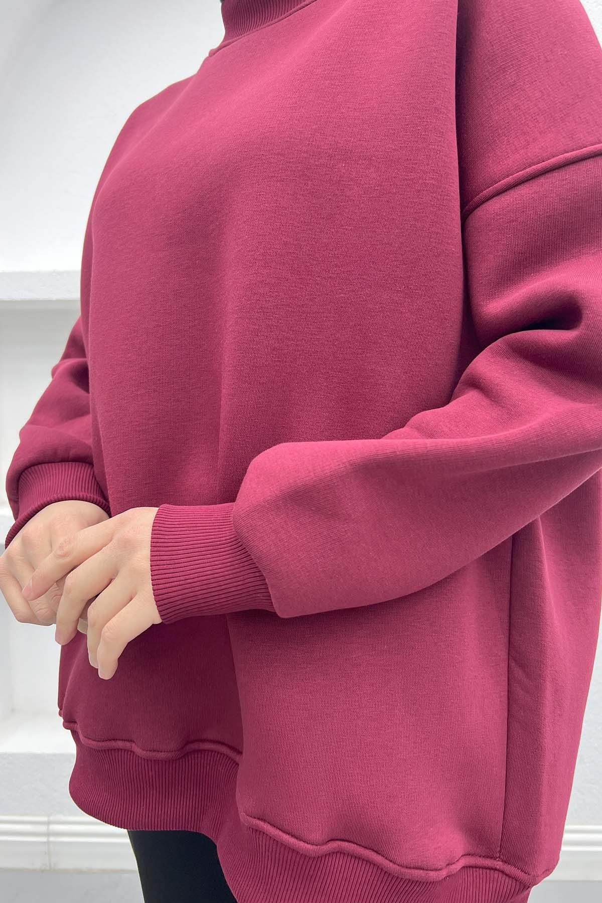 Üç İplik Oversize Sweatshirt Bordo
