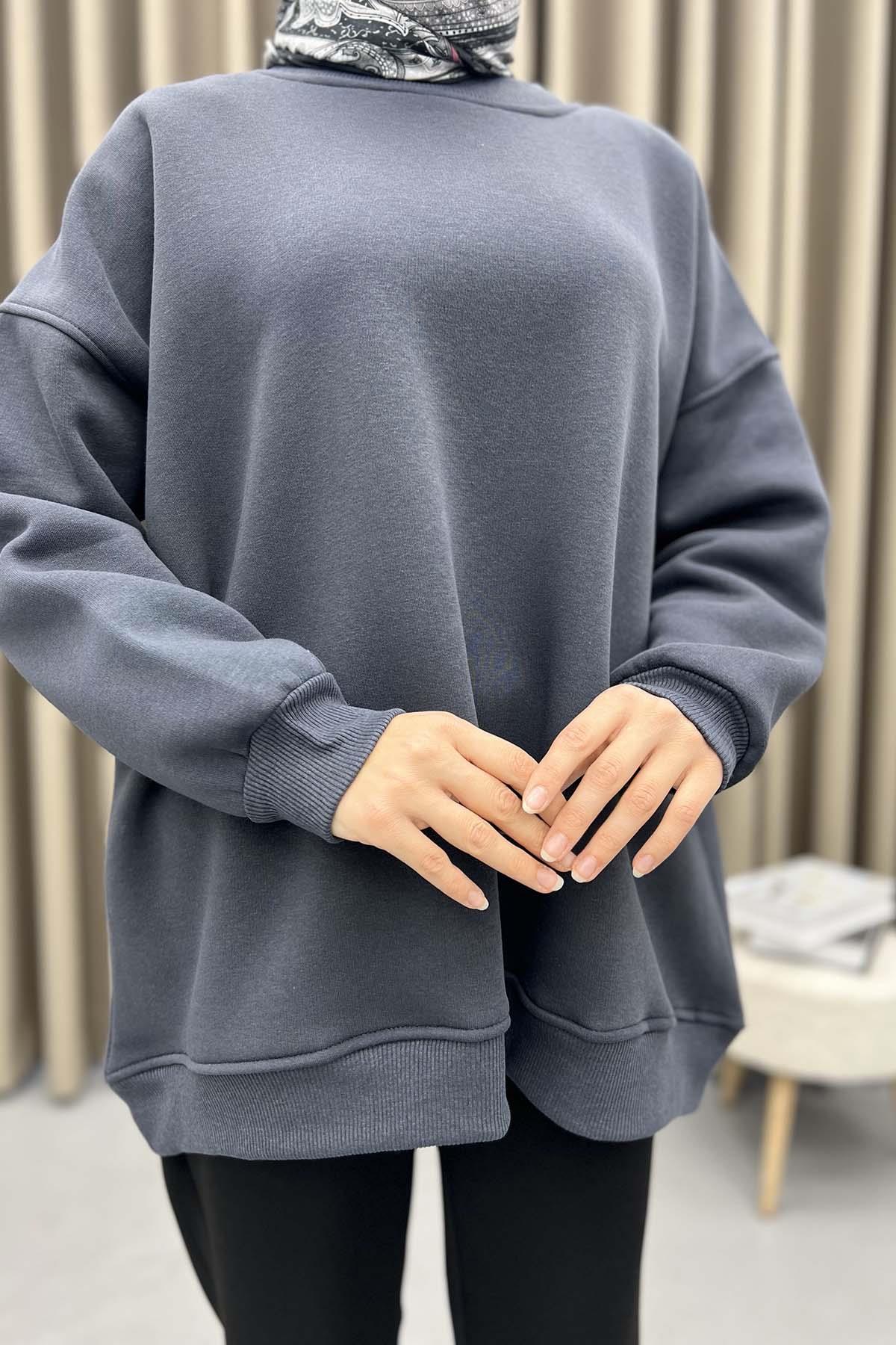 Üç İplik Oversize Sweatshirt Gri