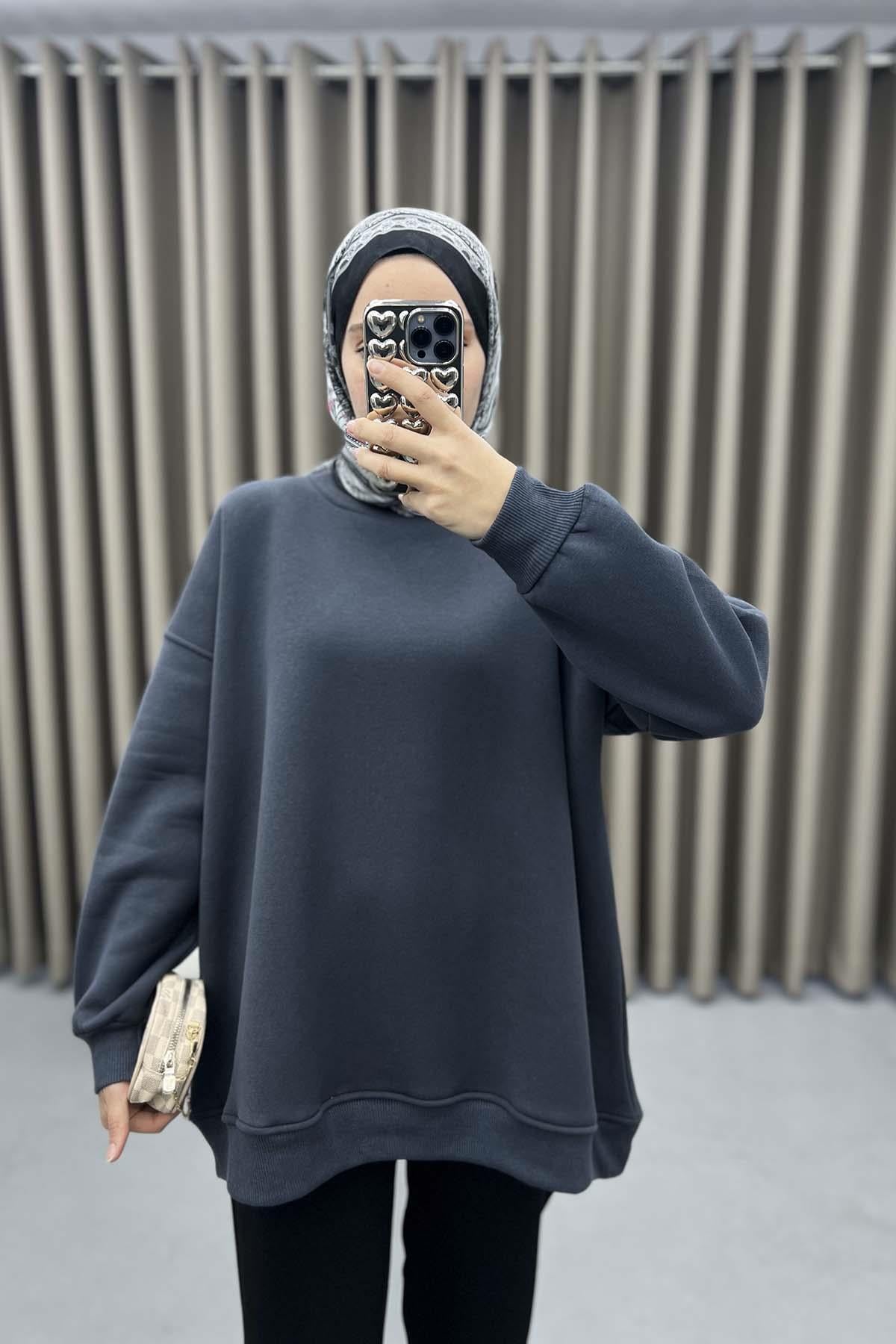 Üç İplik Oversize Sweatshirt Gri