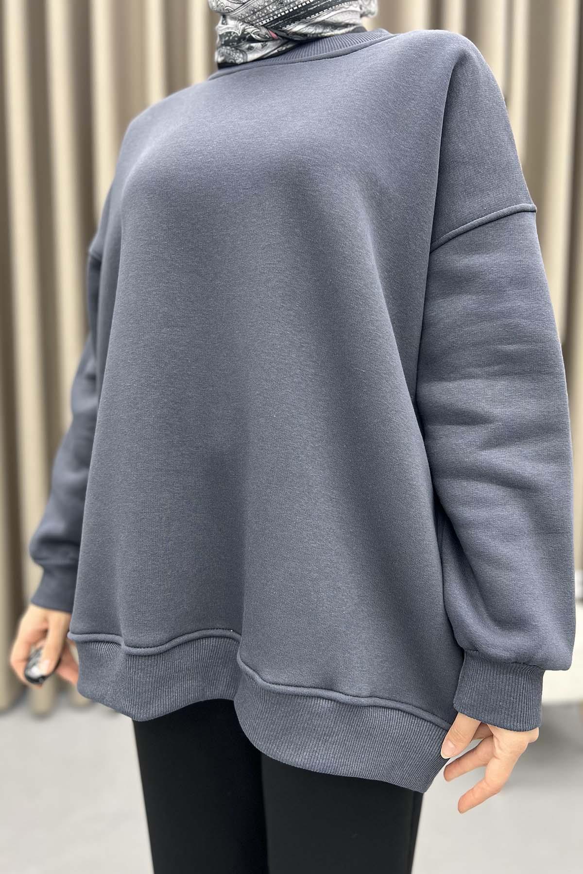 Üç İplik Oversize Sweatshirt Gri