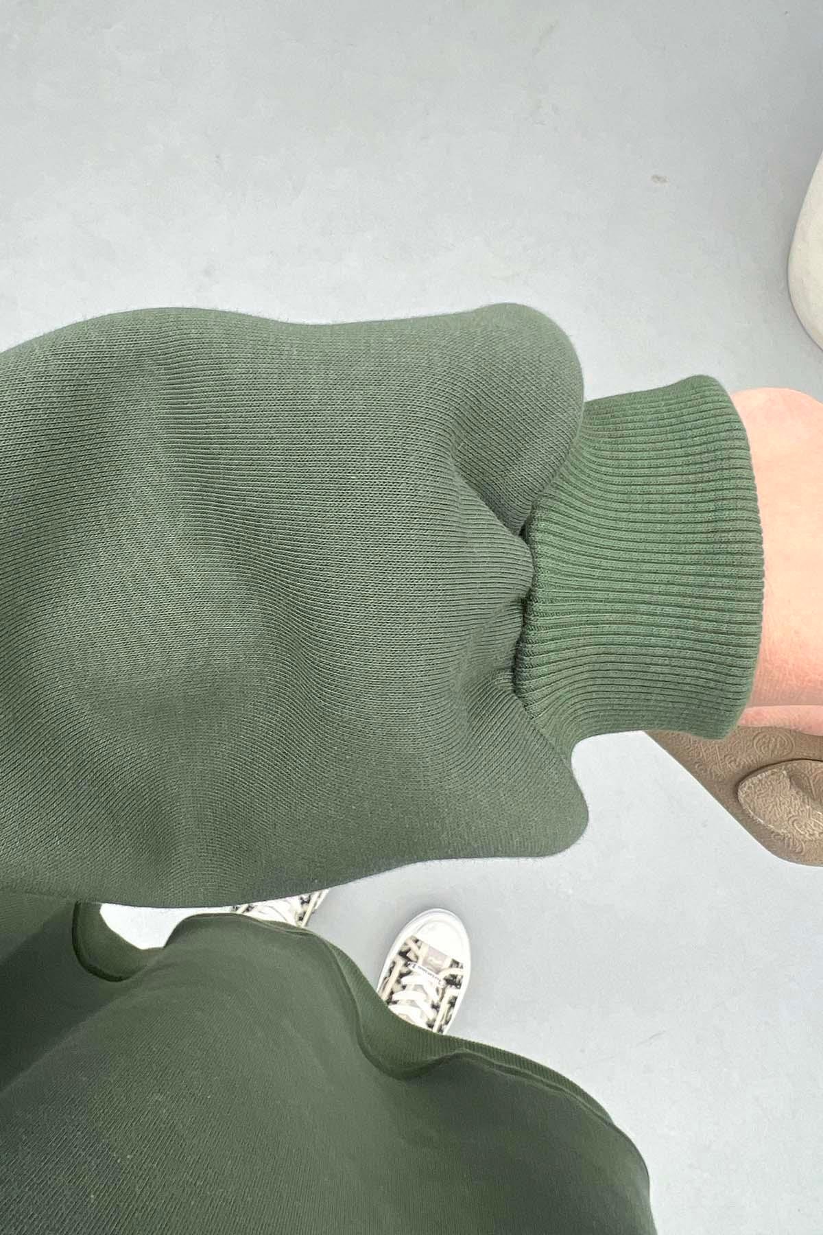 Üç İplik Oversize Sweatshirt Haki