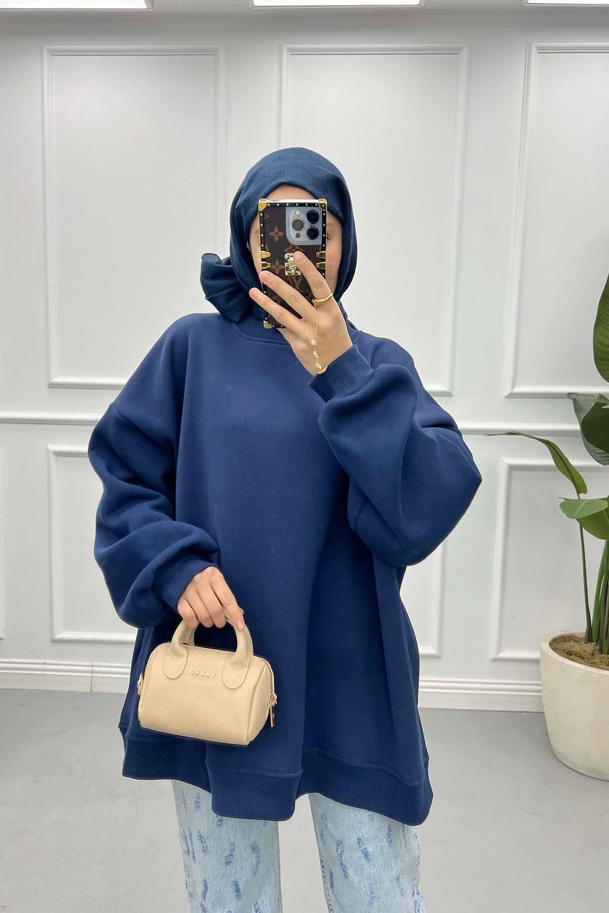 Üç İplik Oversize Sweatshirt Lacivert