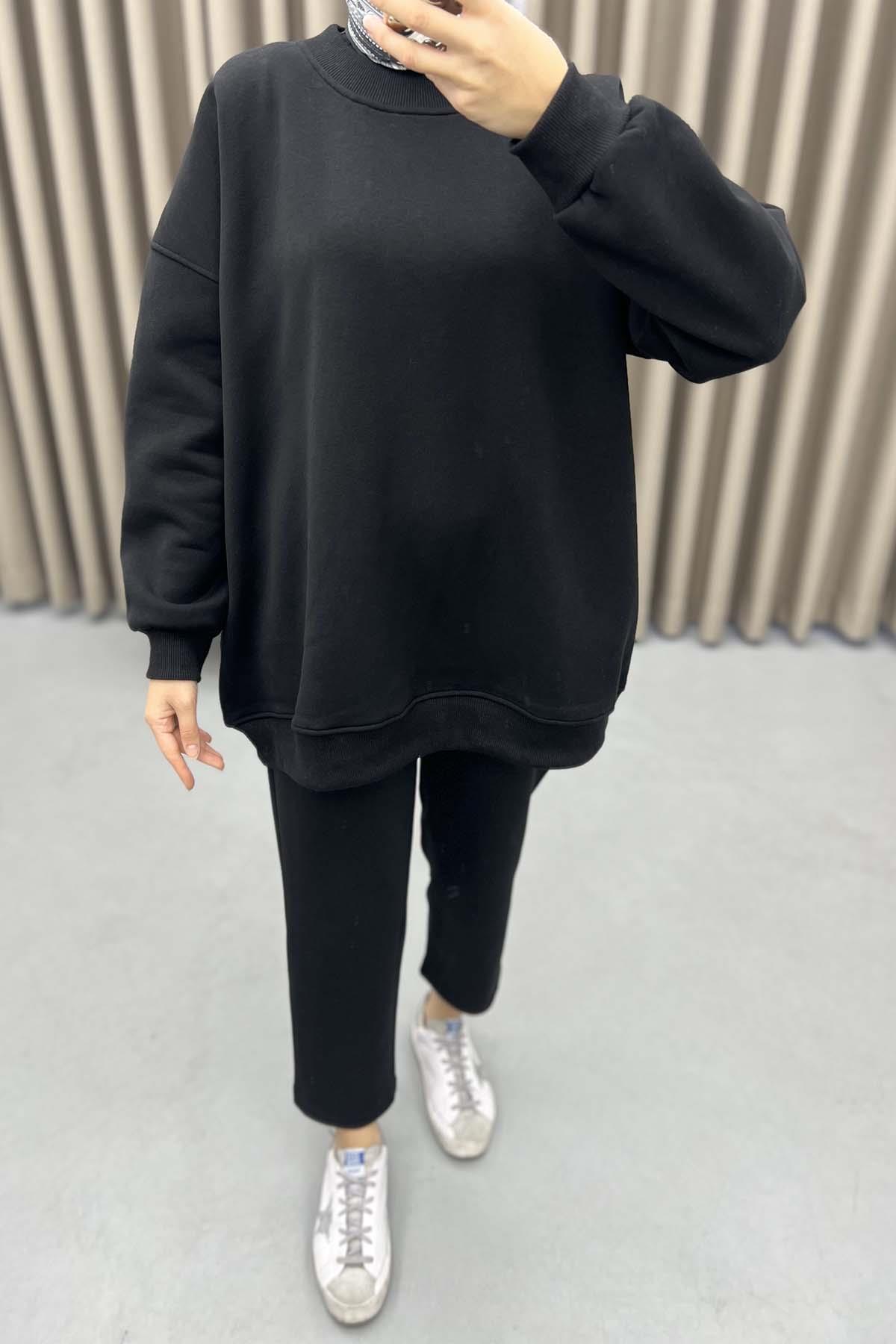 Üç İplik Oversize Sweatshirt Siyah