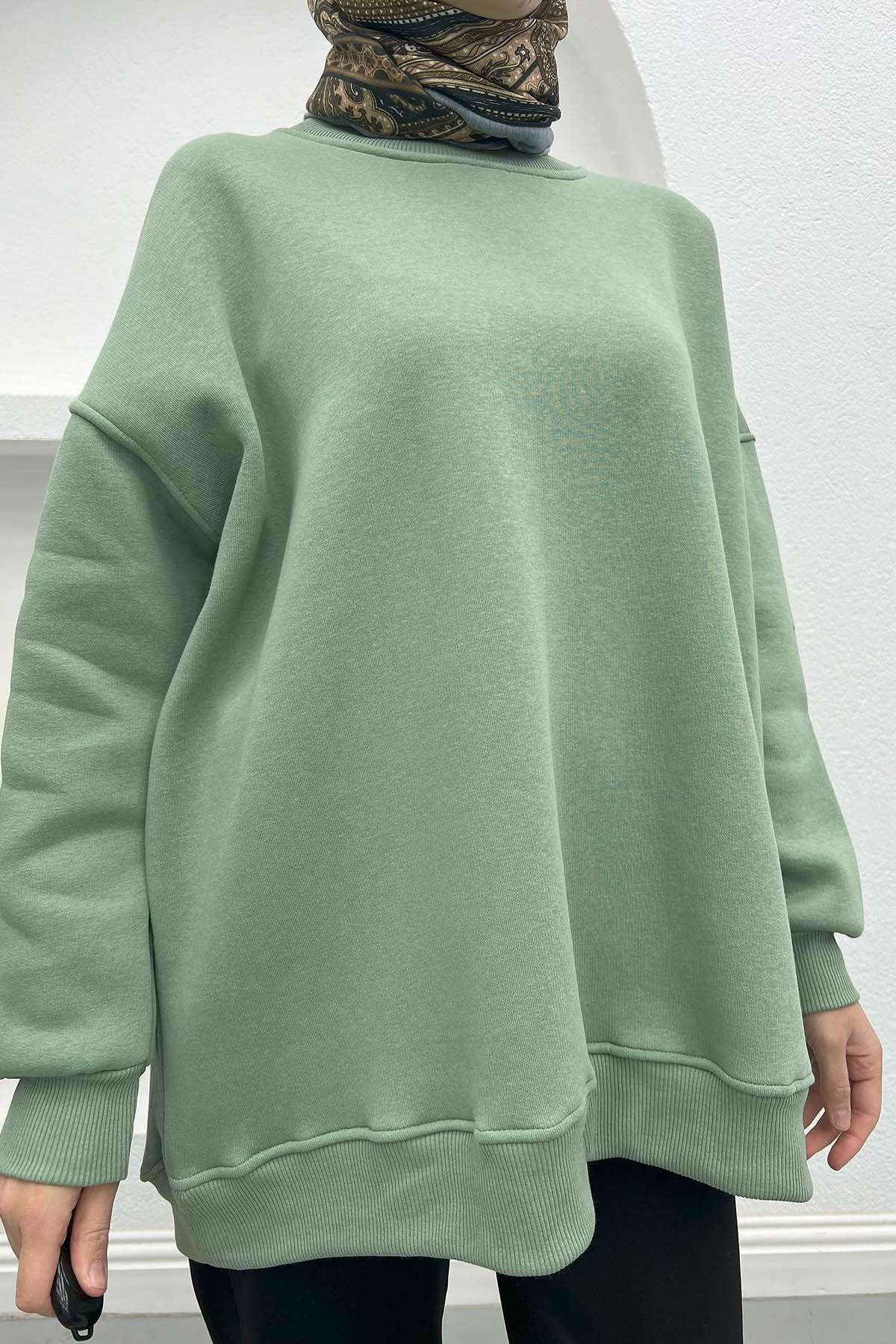 Üç İplik Oversize Sweatshirt Soft Yeşil