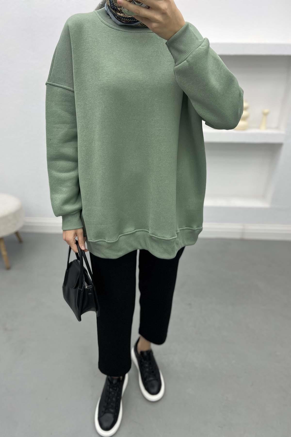 Üç İplik Oversize Sweatshirt Soft Yeşil