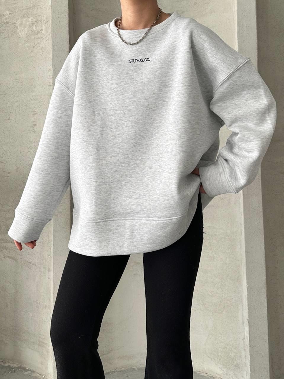 Üç İplik Yazılı Oversize Sweatshirt Açık Gri