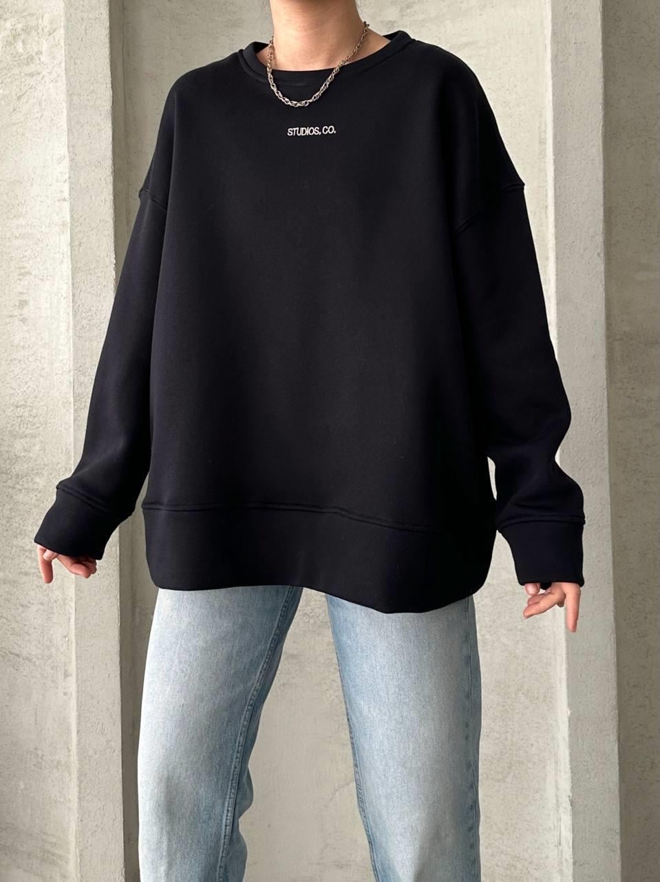 Üç İplik Yazılı Oversize Sweatshirt Lacivert
