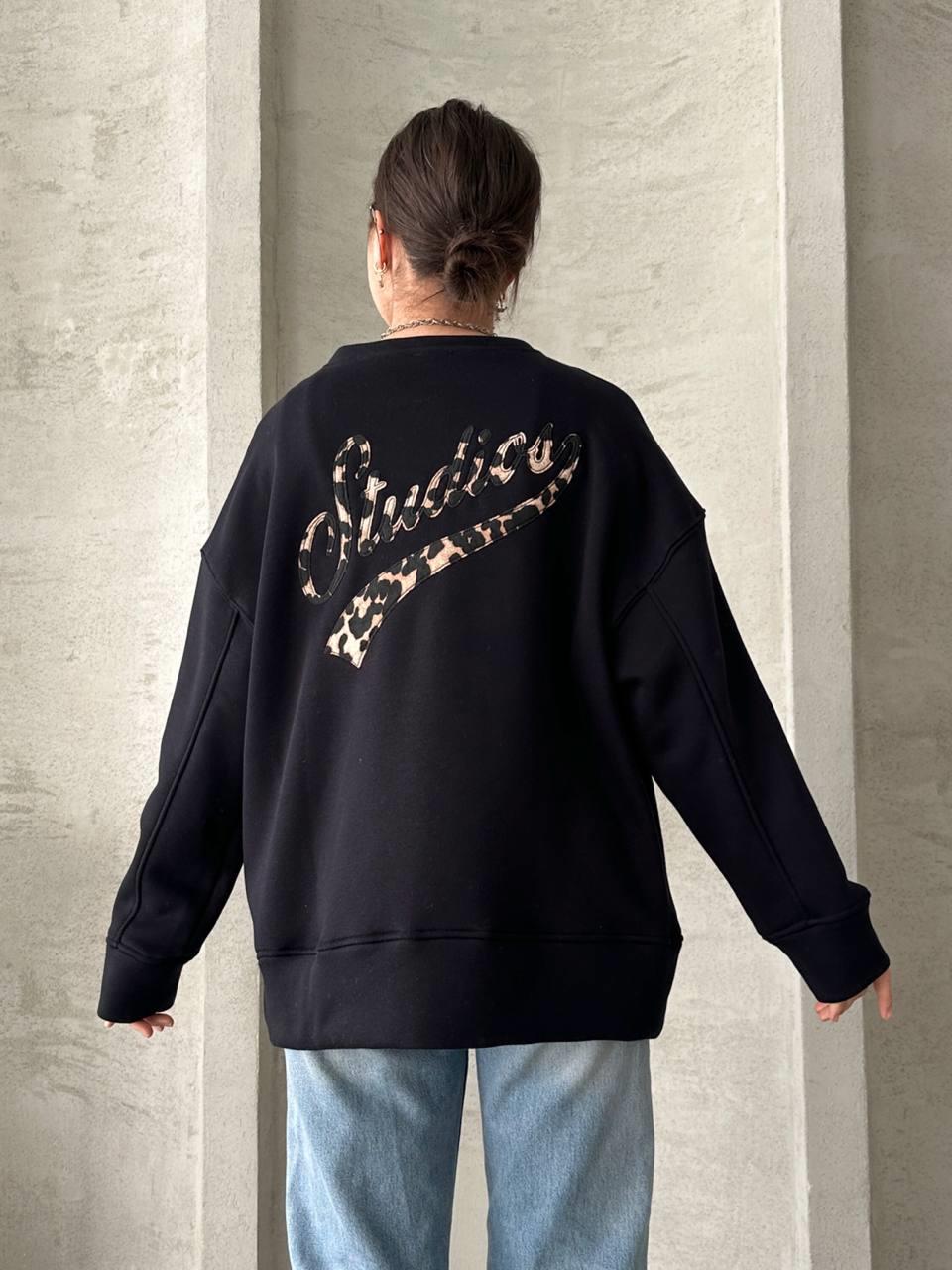 Üç İplik Yazılı Oversize Sweatshirt Lacivert