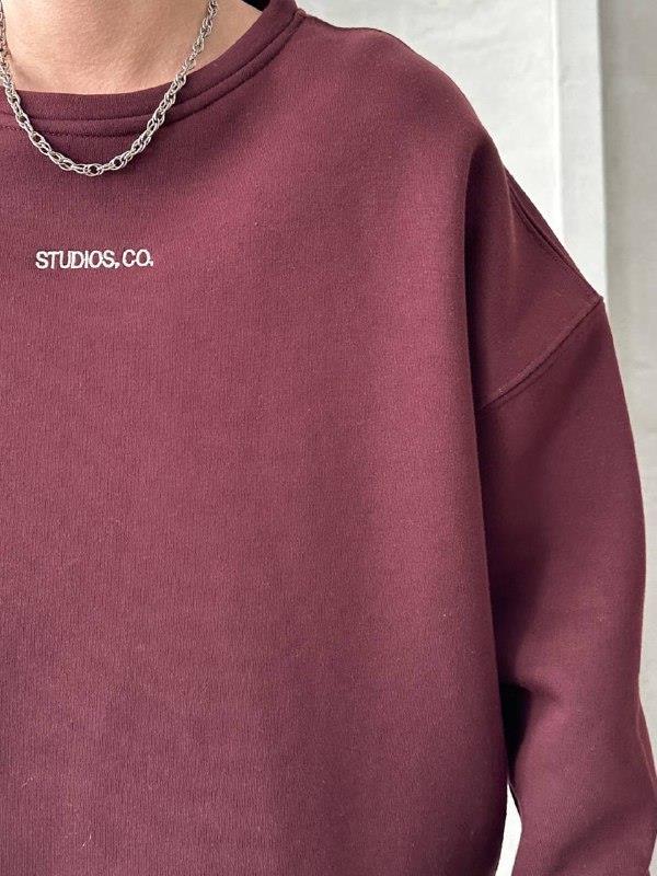 Üç İplik Yazılı Oversize Sweatshirt Vişne Çürüğü