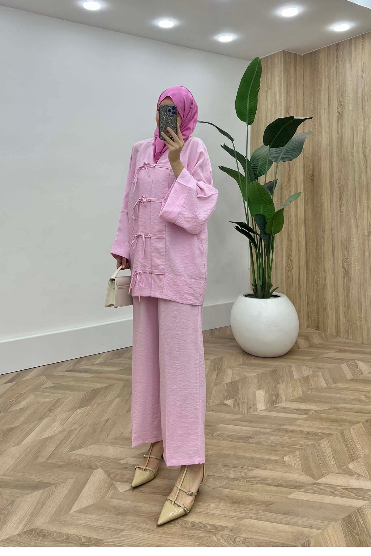 Uzak Doğu Esintili Taşlı Prenses Takım Pembe