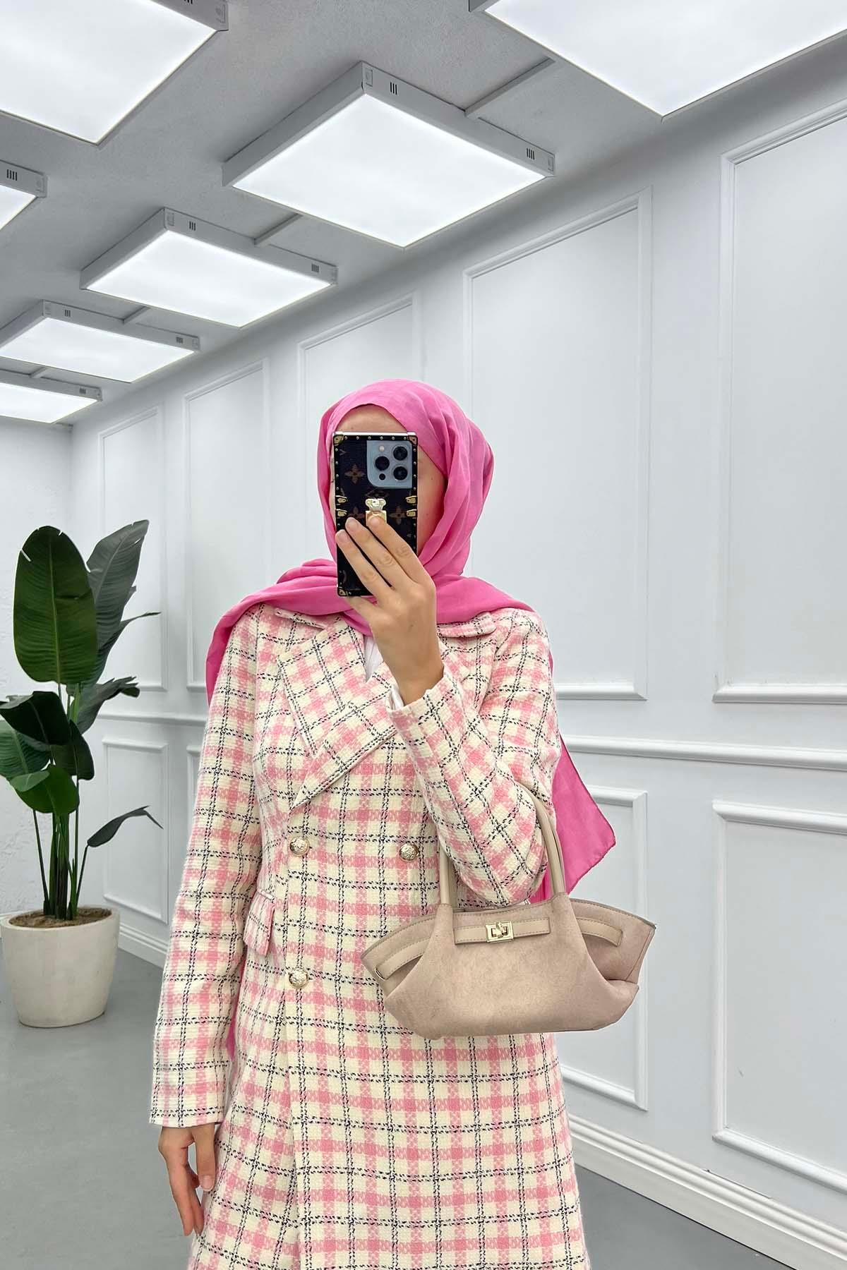 Uzun Astarlı Tuvit Ceket Pembe