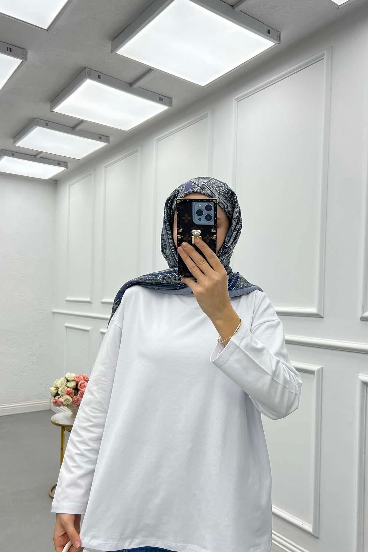 Uzun Kol Oversize Tshirt Beyaz