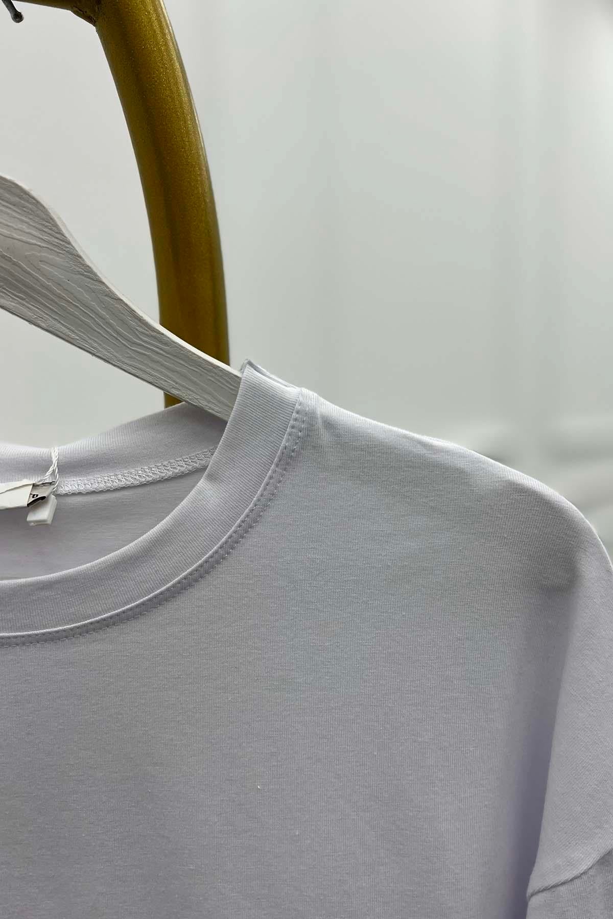 Uzun Kol Oversize Tshirt Beyaz
