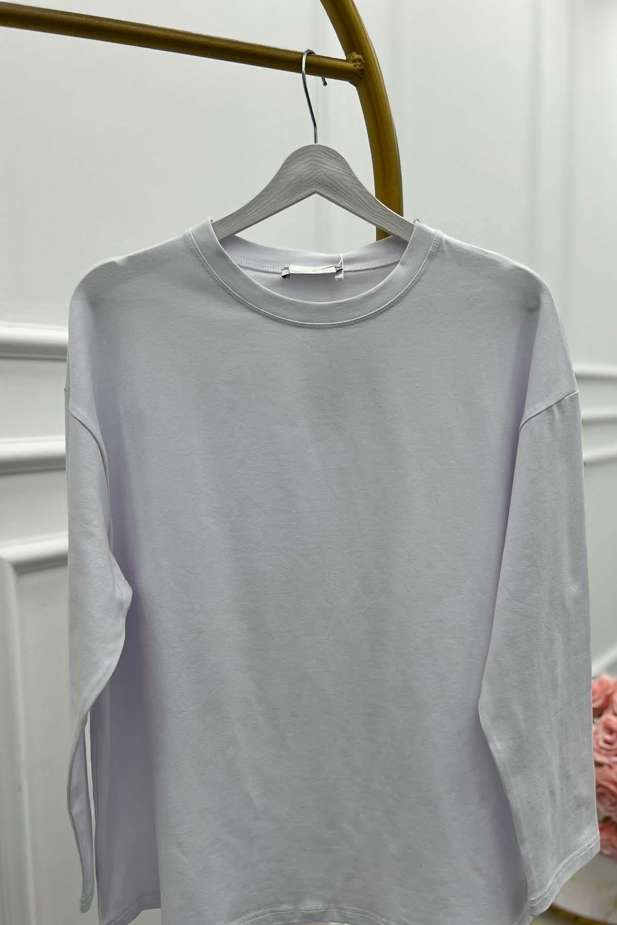 Uzun Kol Oversize Tshirt Beyaz