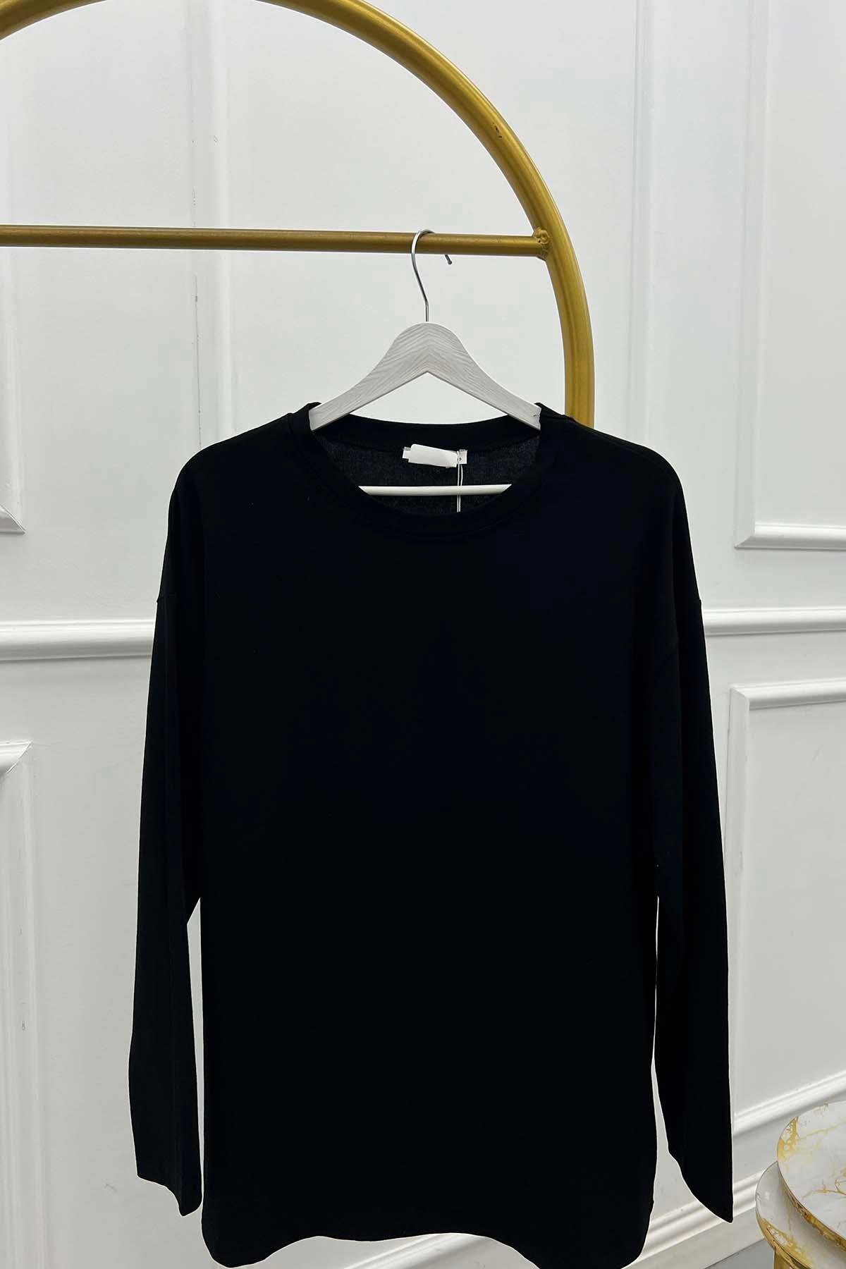 Uzun Kol Oversize Tshirt Siyah