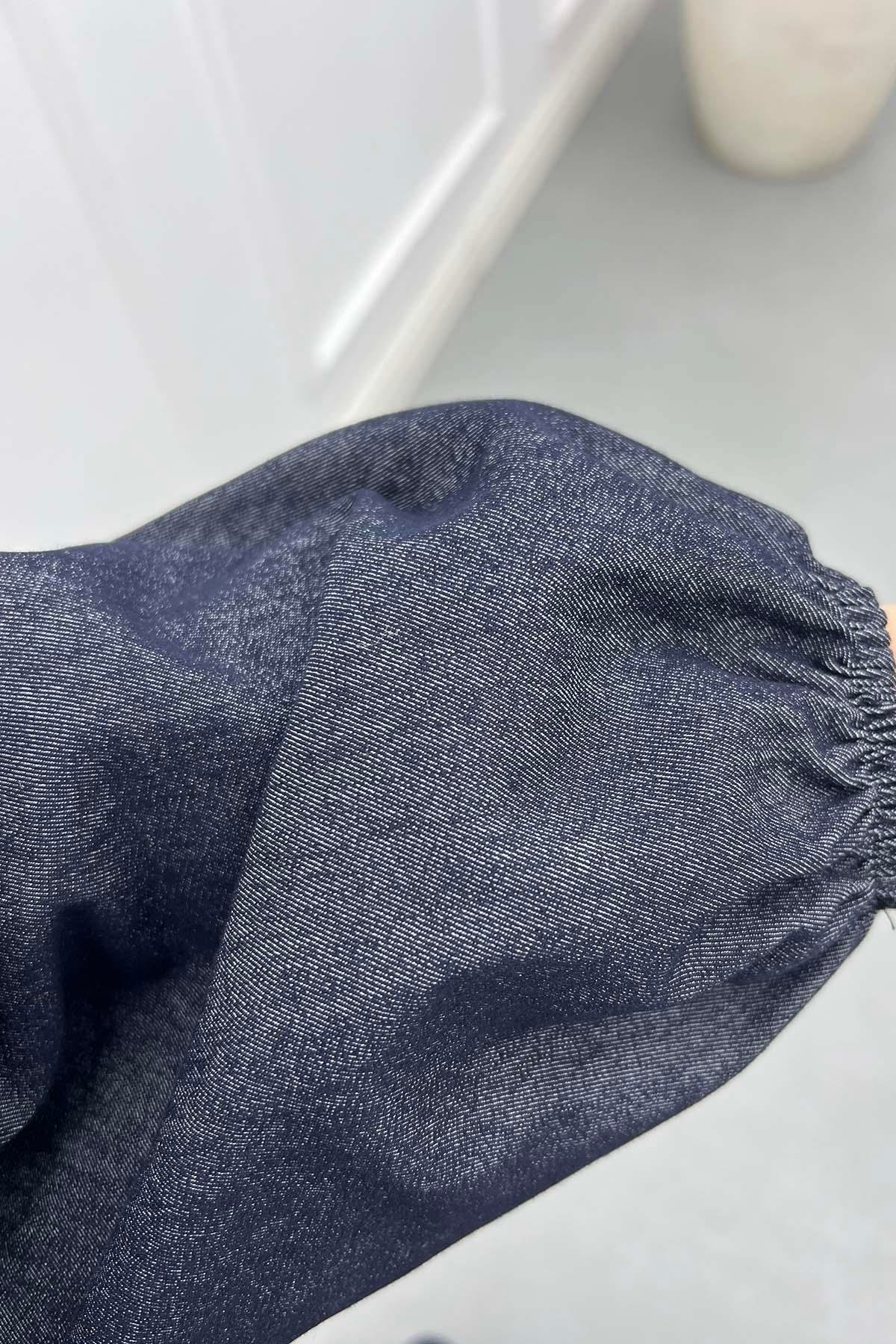 V-Yaka Kuşaklı Denim Elegance Elbise Antrasit
