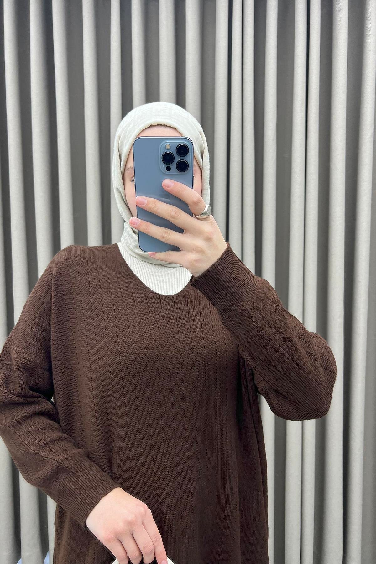 V Yaka Tunik Acı Kahve