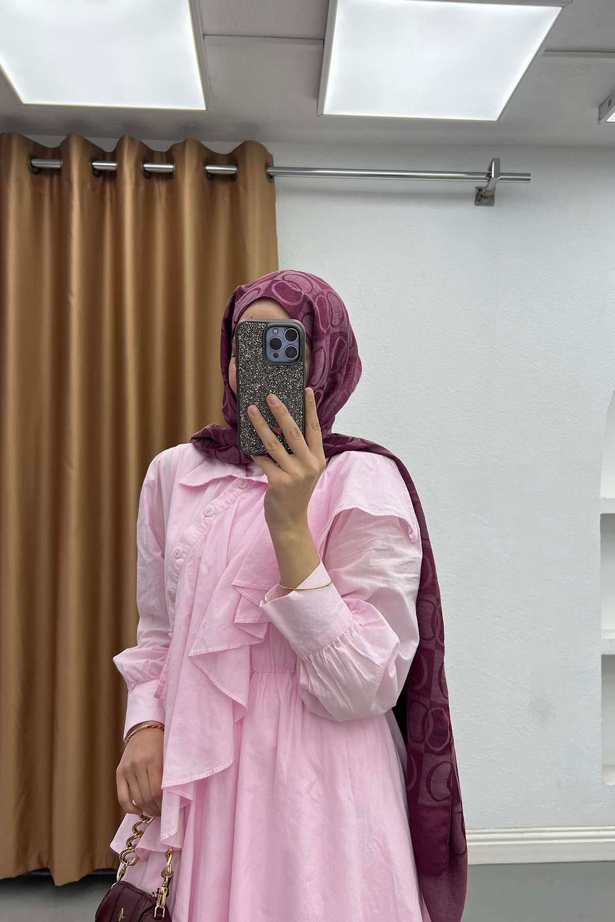 Volan Akışlı İçlikli Aura Elbise Pembe