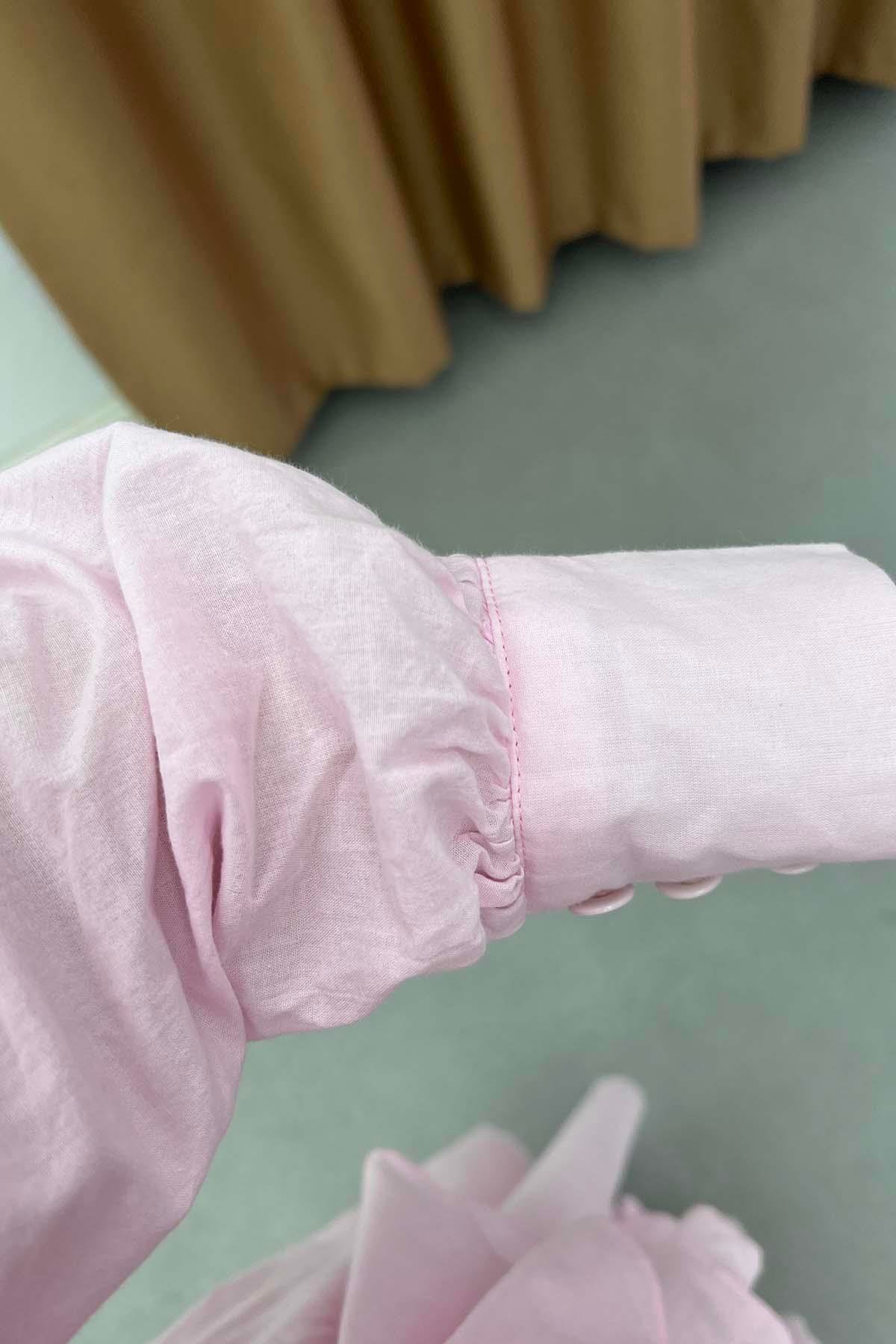 Volan Akışlı İçlikli Aura Elbise Pembe