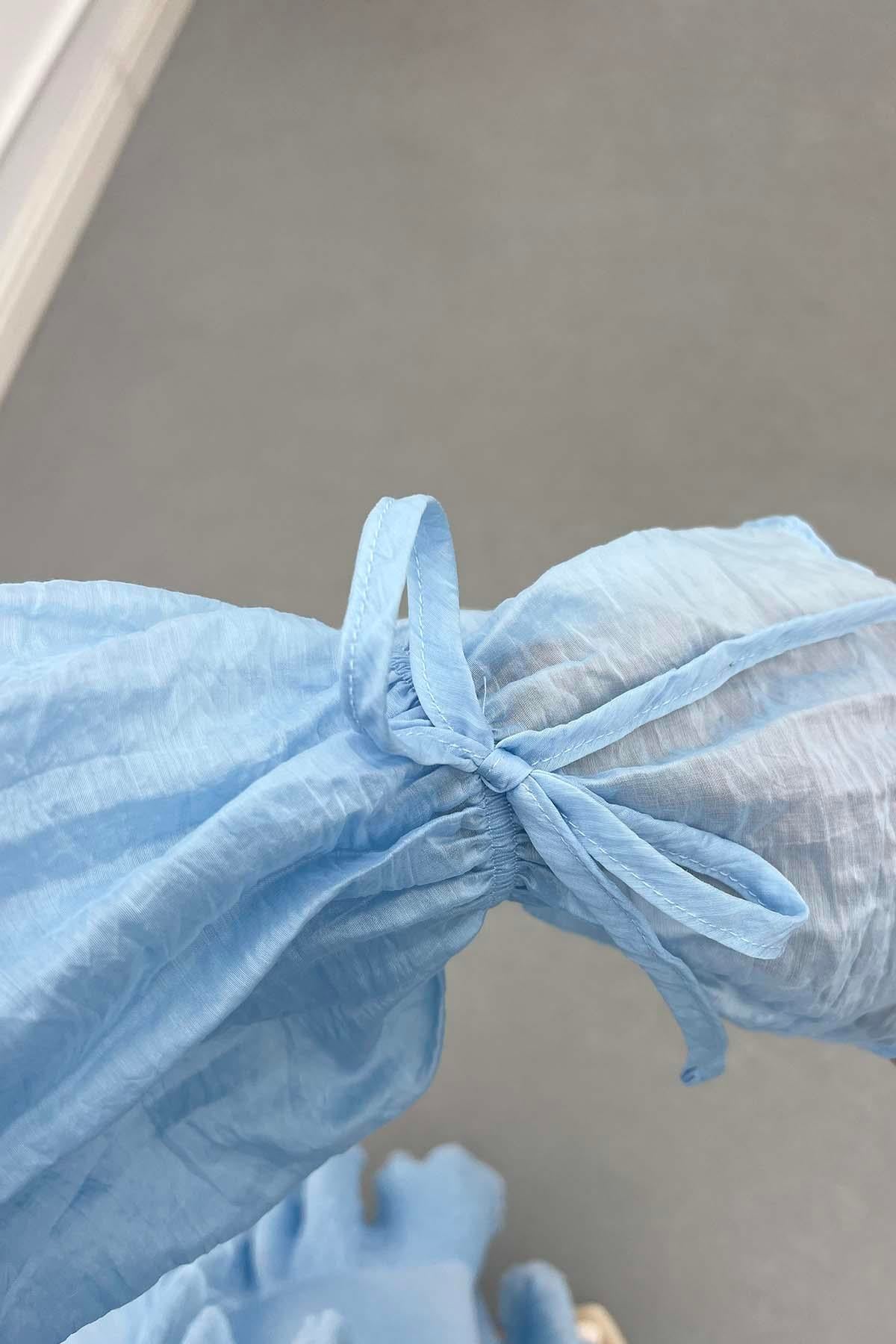 Volan Detaylı Astarlı Elbise Bebe Mavi