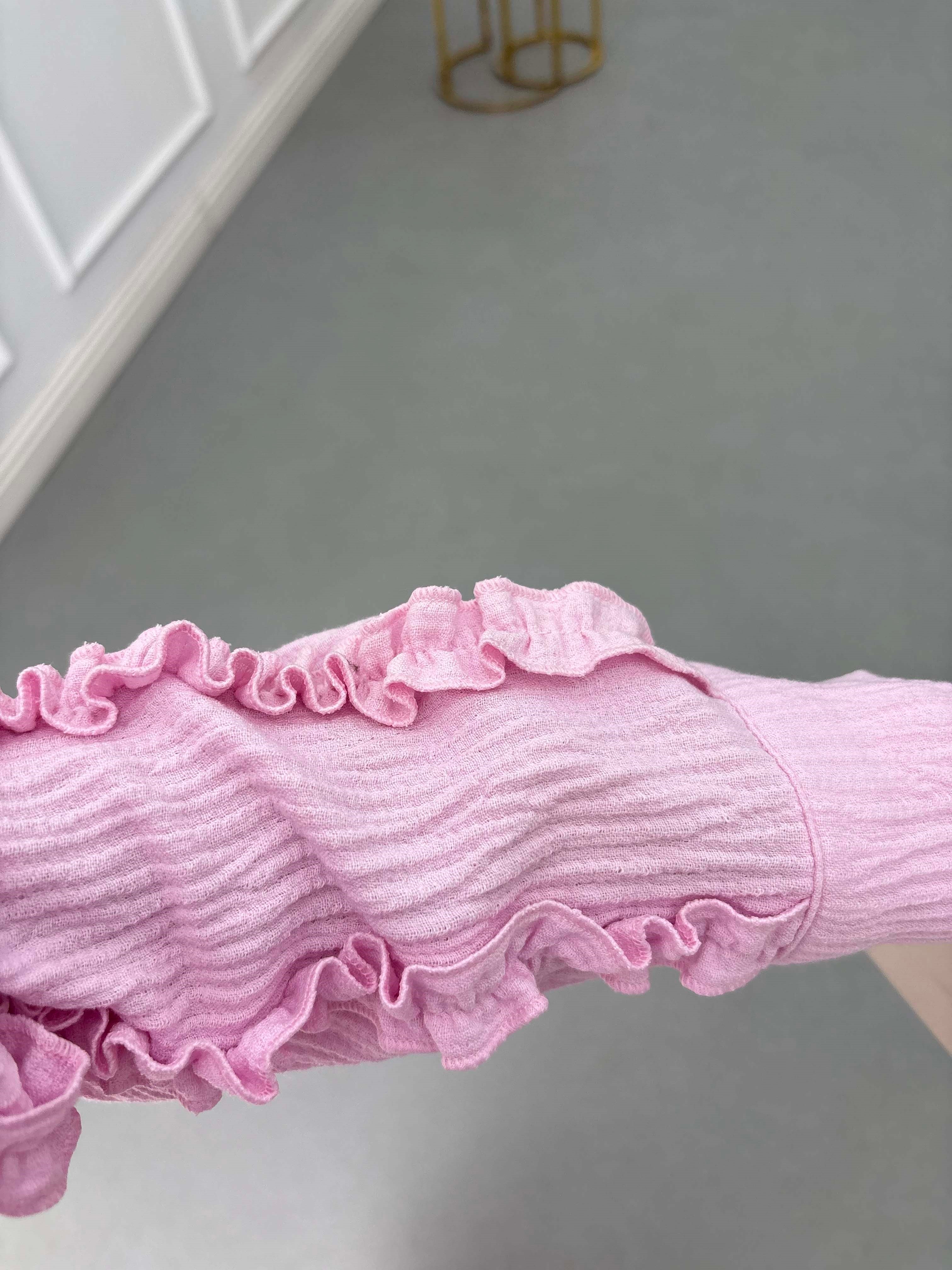 Volanlı Yaka Bağlamalı Takım Pembe