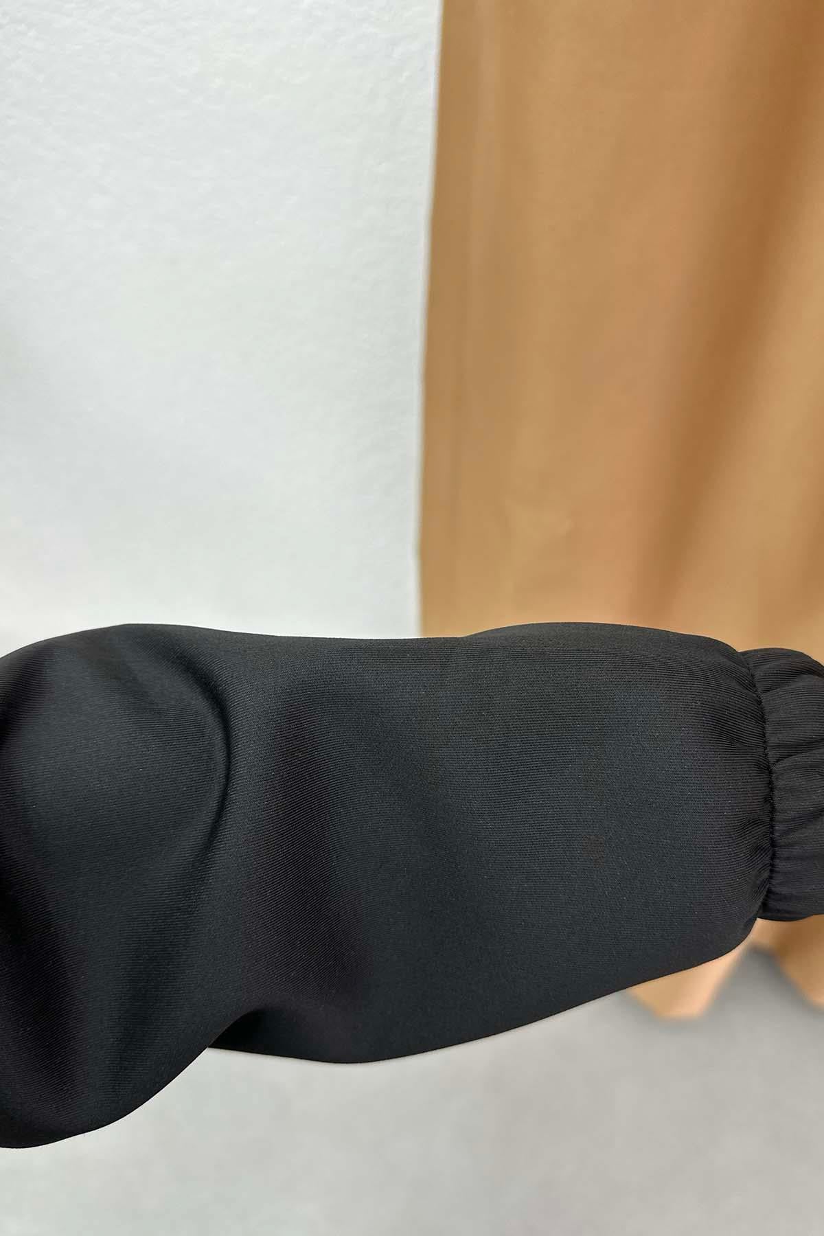 Yaka Detaylı Beli Lastikli Scuba Elbise Siyah
